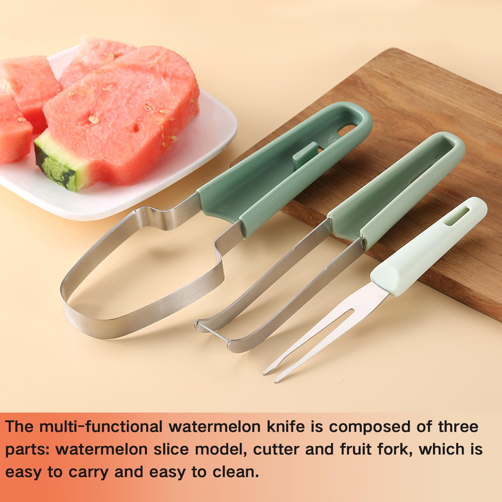 2024 Premium Stainless Steel Watermelon Slicer, 3-in-1 Melon Cutter with Fruit Forks - Image 3