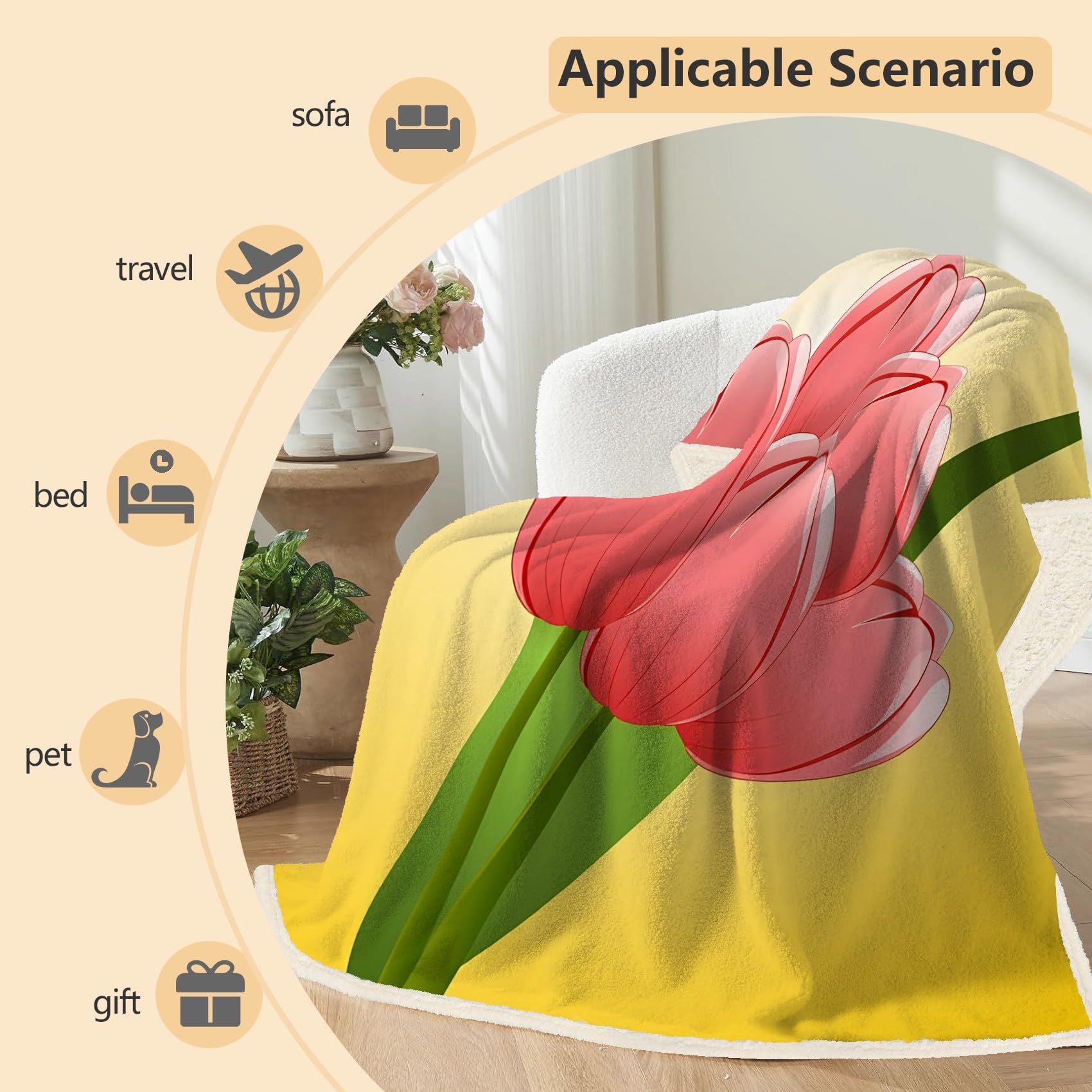 Rosa Tulpe Fleecedecke 130x150 cm – Extra dick & kuschelweich, Yellow Flauschige Decke für Einzelbett, Sofa & Wohnzimmer, Überwurf