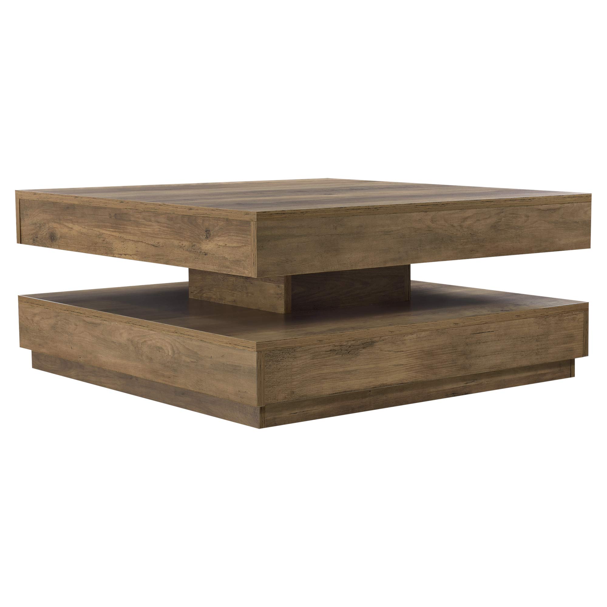 [en.casa] Mesa de Centro Florenz Mesa Baja Cuadrada con Tablero Giratorio y Estante Mueble Auxiliar Mesita para Salón 76 x 76 x 38 cm - Efecto Madera
