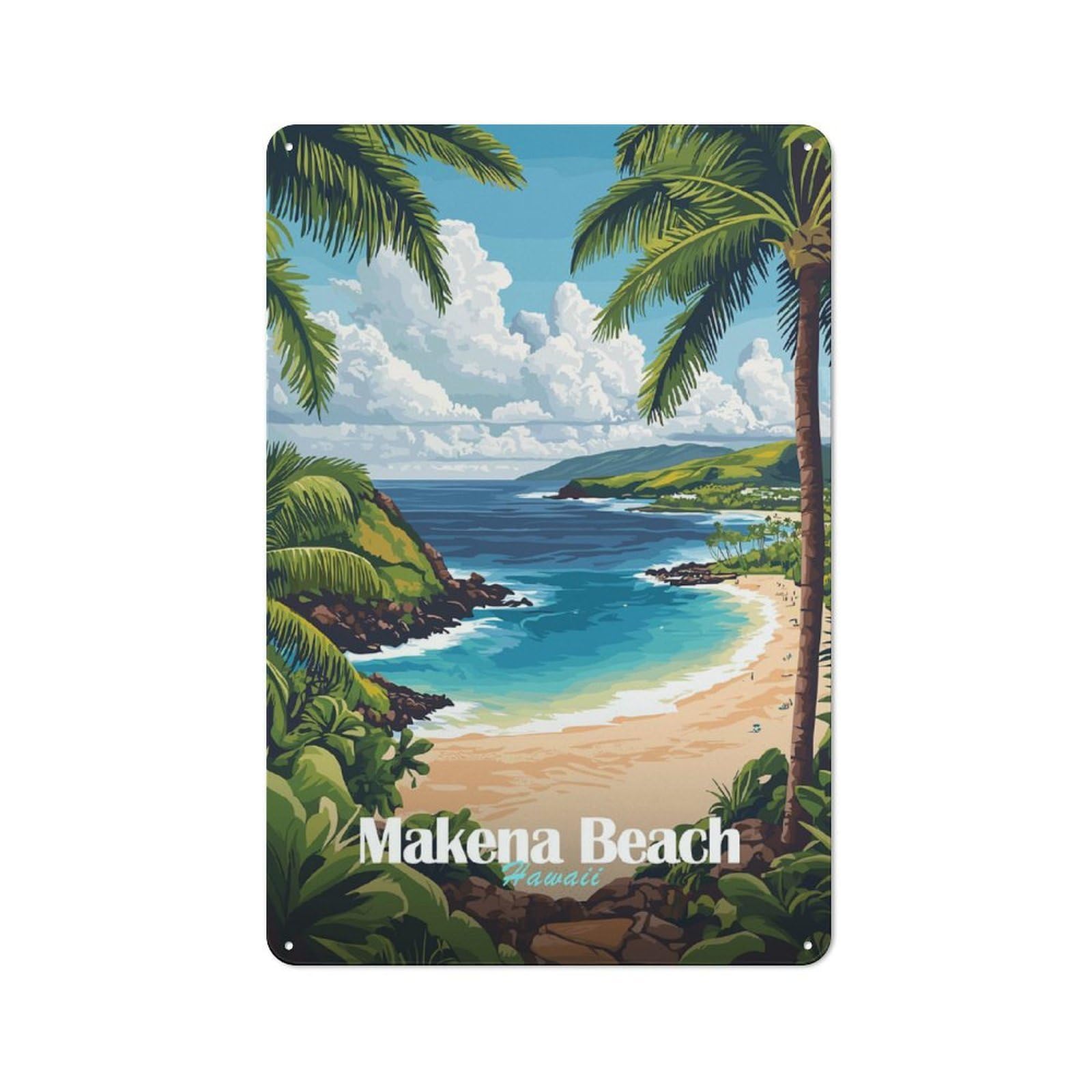 Junmoney Style-21 Makena Beach Hawaii Printed Metal Sign 30X20cm For Studio Or Craft Room, A Decorative Gift For A Newly Furnished Studio And Craft Room
