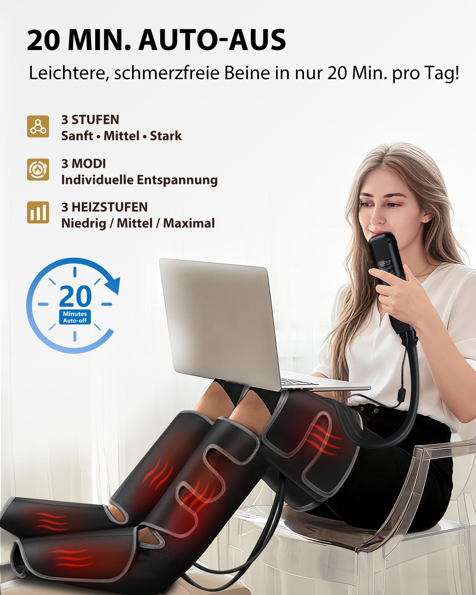 FIT KING Beinmassagegerät für Füße, Waden, Oberschenkel & Wärme