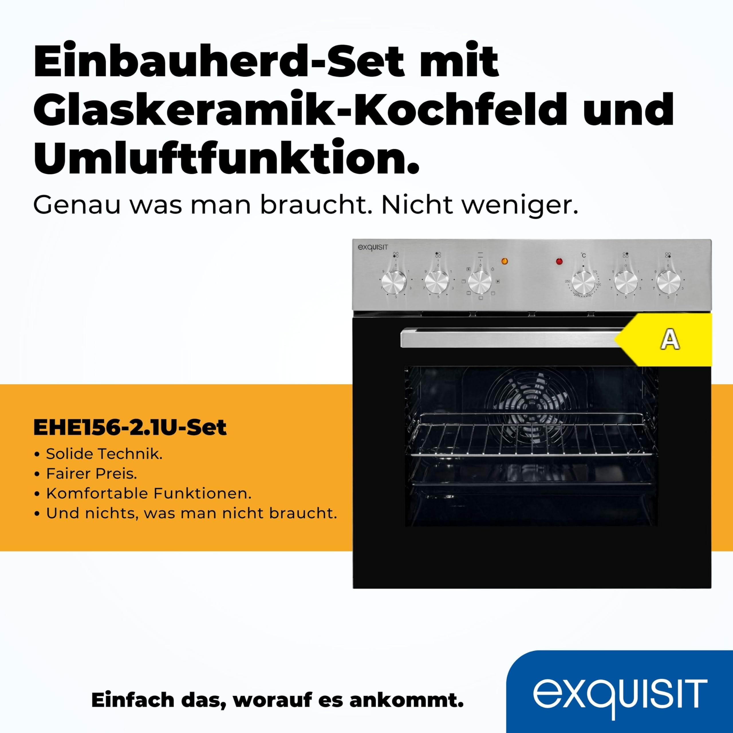 Exquisit EHE 156-2.1 U-Set - Cocina empotrable (59 L, eficiencia energética A, acero inoxidable)