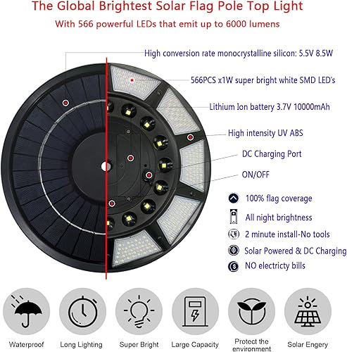 Miniatura 4 de Nueva luz solar LED 566 con puerto de carga CC, batería más brillante de 6000 lm 10000 mAh, iluminación larga 20 horas, encendidoapagado automático