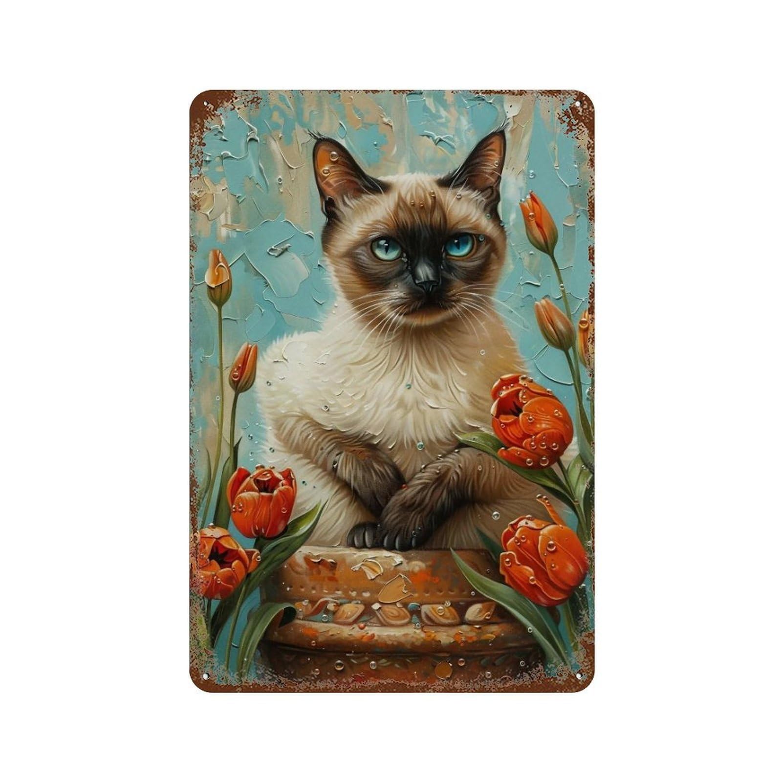 HDURYEYRYY Siamese And Tulips 01 Wall Retro Iron Vintage Art Metal Tin Sign Poster Modern Home Cofffee Club Art Bar Shop Decor 30x20cm