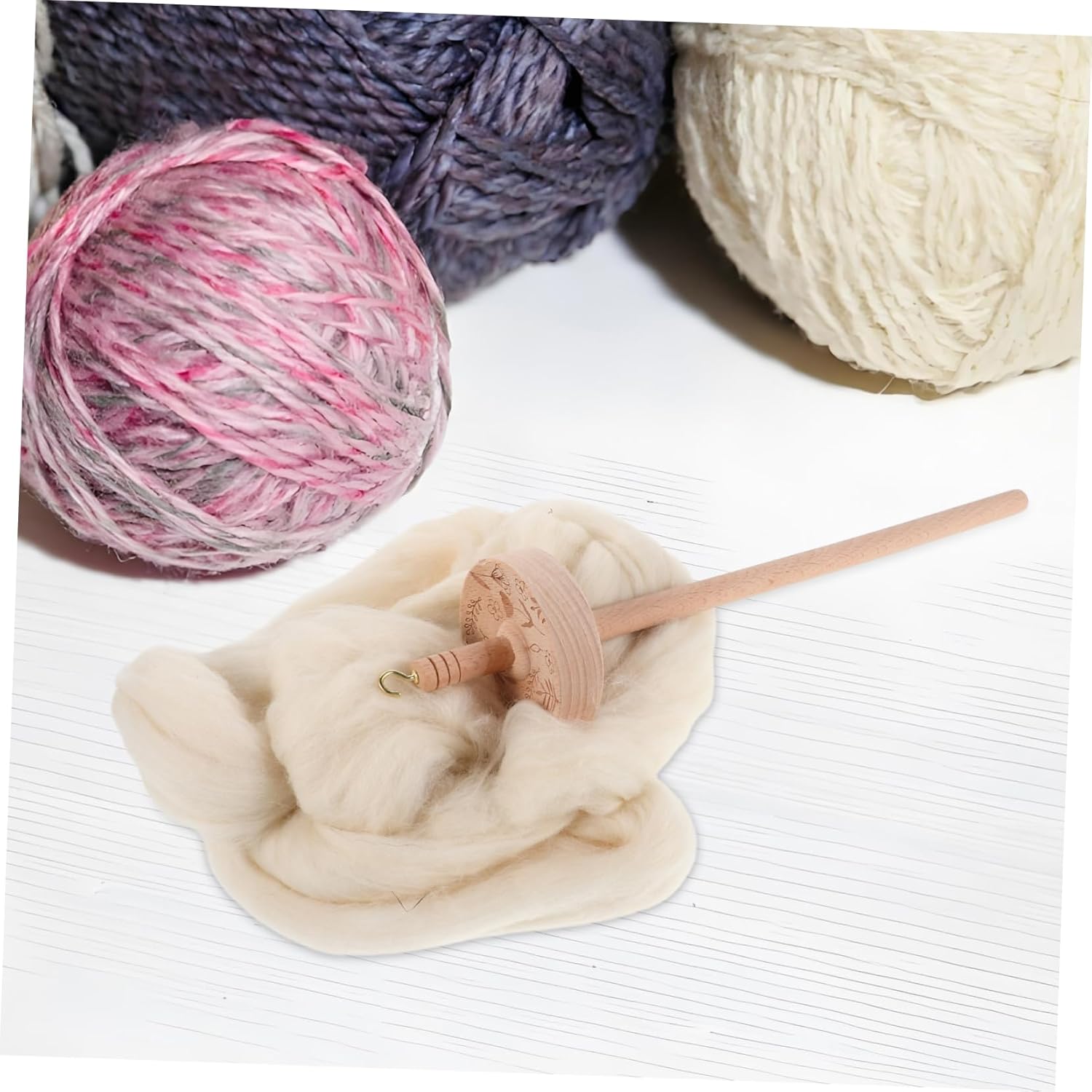 COHEALI 1 Set Drop Spindle Top with Wool Strip Wooden Spinning Tool for Beginners Professionals Portable Durable and Efficient Yarn Making