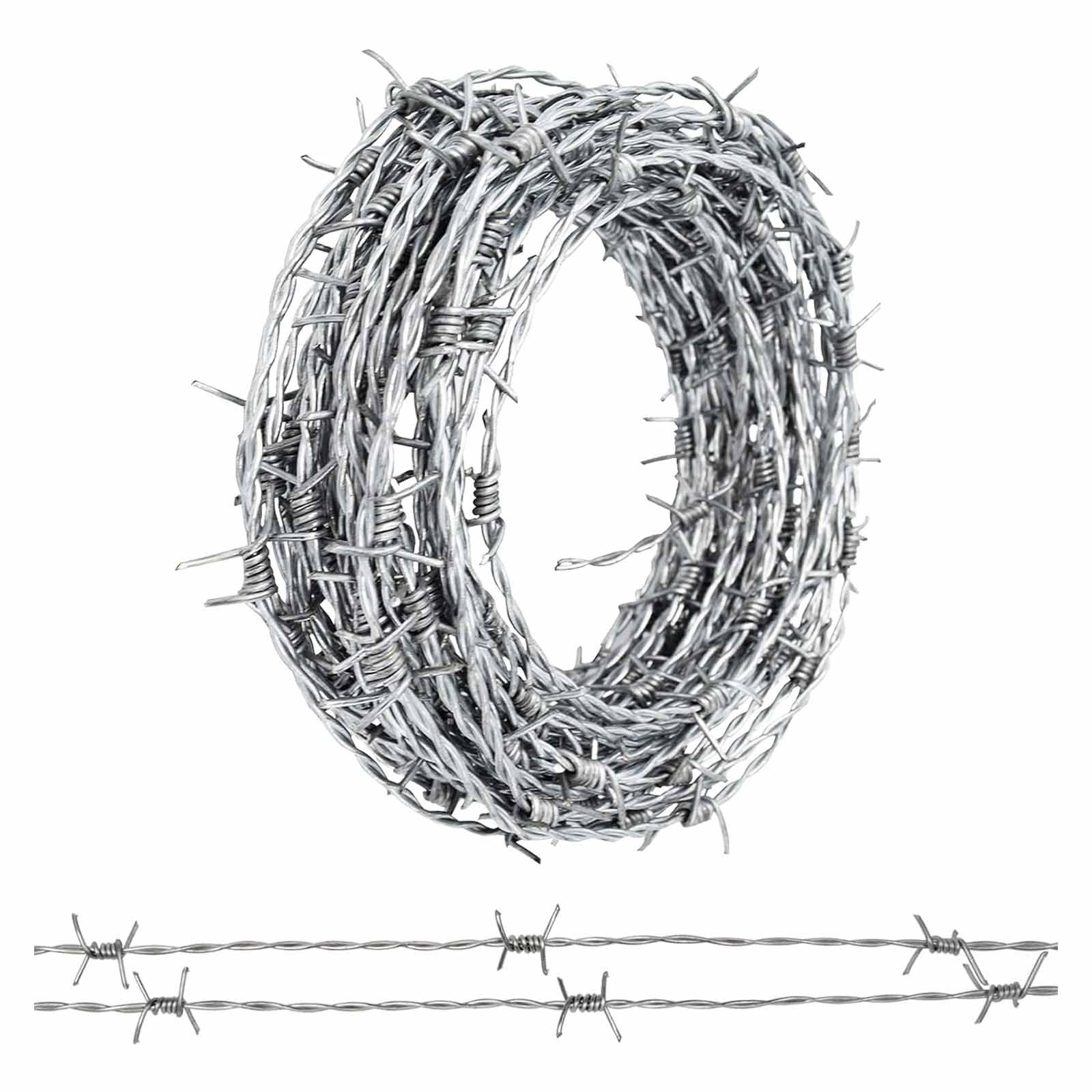 Alambre de púas de 4 Puntas, Acero Plateado, antirrobo para jardín/Patio Trasero/huerto, fácil de Doblar (10 m/32,8 pies)