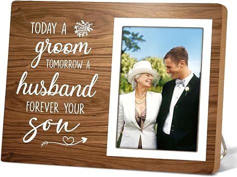 Rustic Brown Wooden Picture Frame, 9.84 x 7.87 inches, Vertical, Tabletop & Wall Mountable, Easel Back, Perfect for Groom, Parents, Wedding, Anniversary, Christmas
