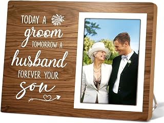 Rustic Brown Wooden Picture Frame, 9.84 x 7.87 inches, Vertical, Tabletop & Wall Mountable, Easel Back, Perfect for Groom, Parents, Wedding, Anniversary, Christmas