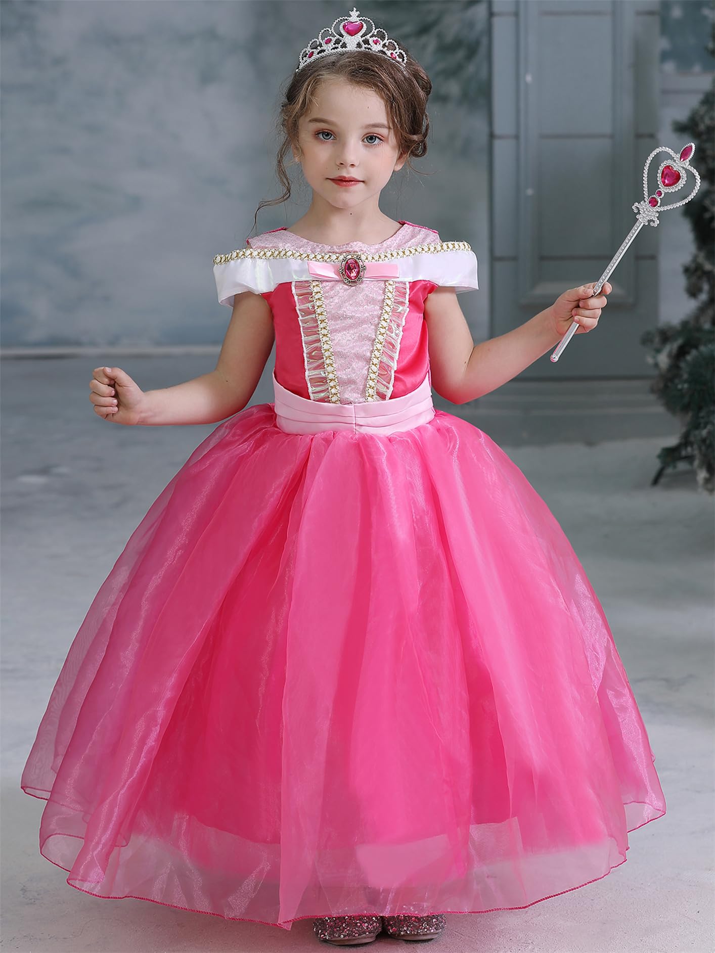 New front Costume da Bella Principessa Aurora Addormentata Vestito Belle Bambina con Accessori Vestito Elegante Cosplay Festa Natale Compleanno Halloween Carnevale