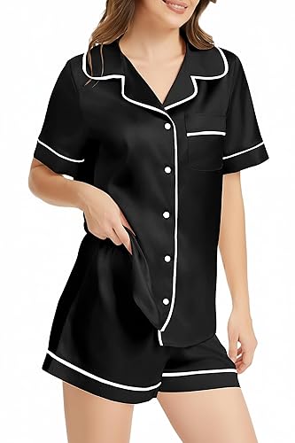 Silk Satin Pajamas for Women Button Down Sleepwear Soft Short