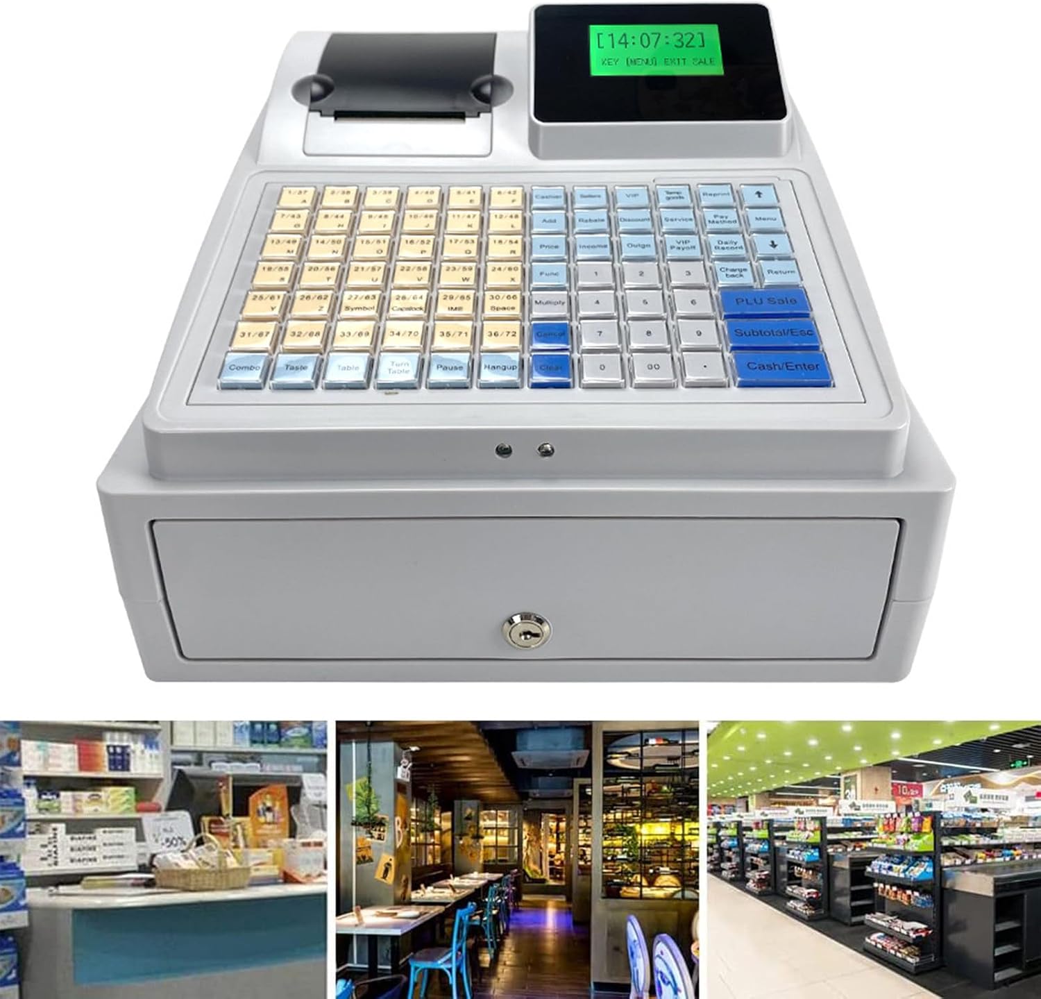 Electronic Cash Register with Cash Drawer, LED Display, Money Verification and Thermal Receipt Printer, POS Machine for Small Businesses, Supermarkets, and Retail Stores