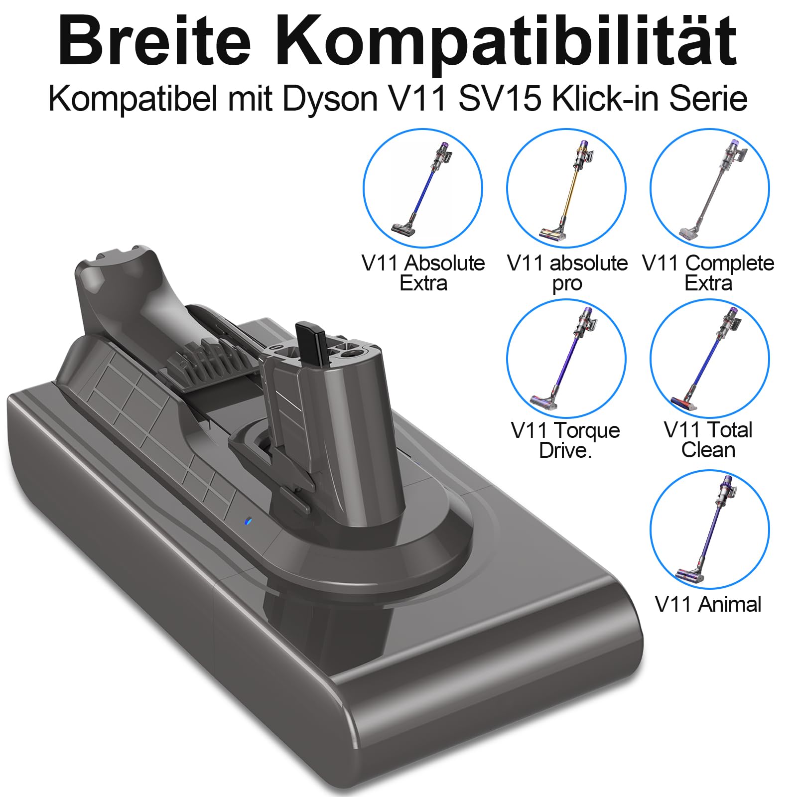 V11 - Batería de repuesto para Dyson 970425-01, SV22, V11 Torque Drive, Absolute (25,2 V, 3900 mAh, SV15)