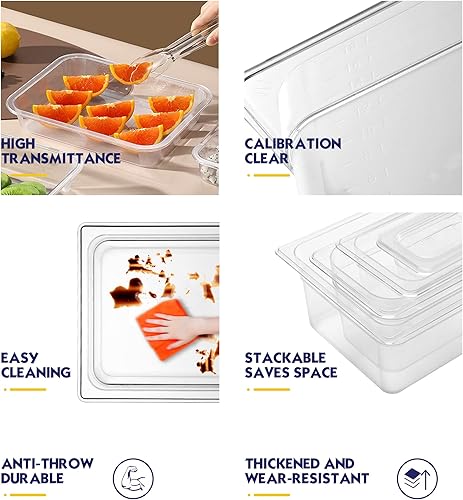 Miniatura 5 de Paquete de 6 bandejas de comida con tapas, tamaño 13 de 4 pulgadas de profundidad, policarbonato, transparente