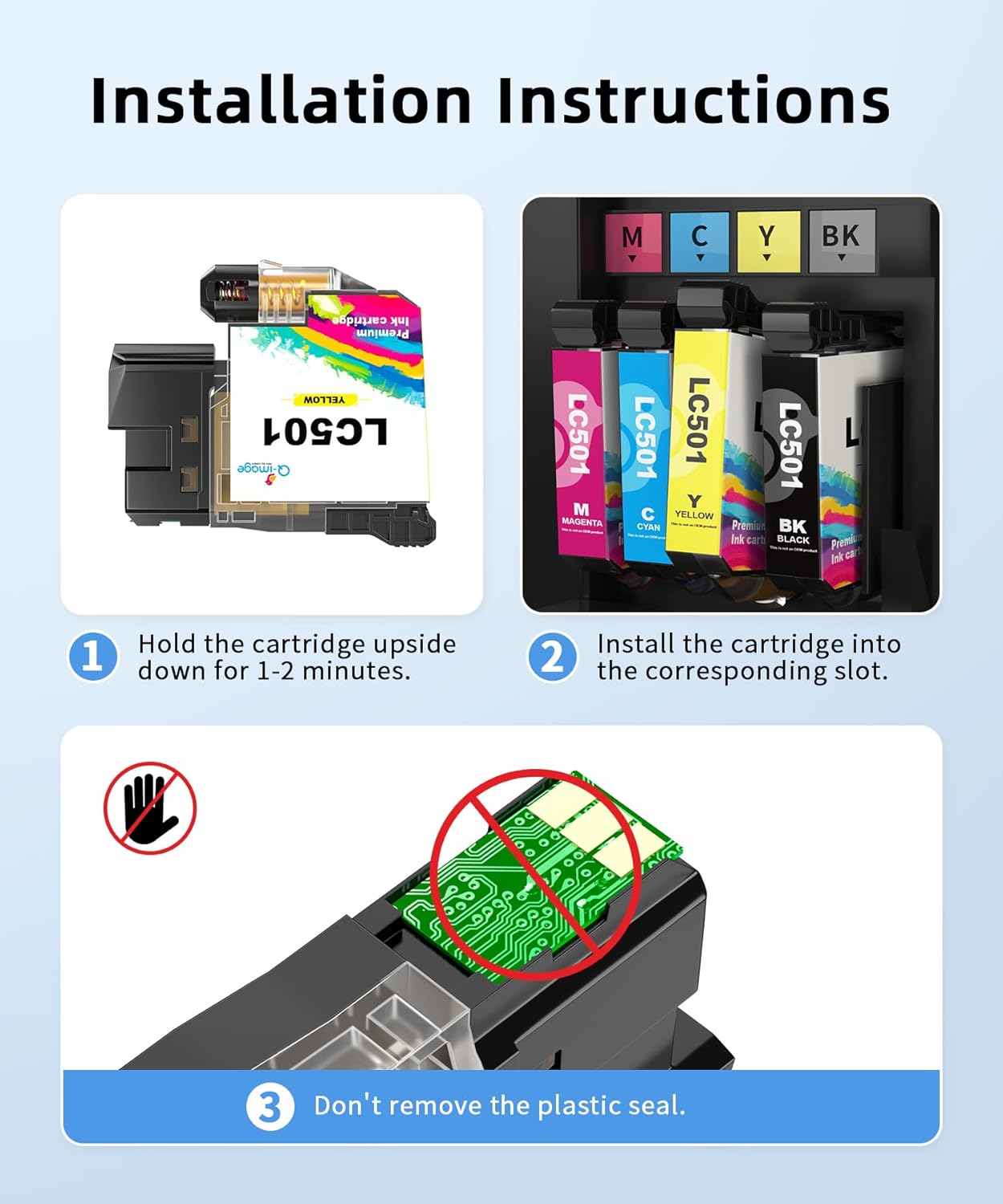 LC501 LC501XL Ink Cartridges High Yield Compatible for Brother LC501 LC-501 LC 501 Ink Work with Brother MFC-J1360DW MFC J1360DW MFC-J1410DW MFC-J1260W Printer Ink (Black Cyan Magenta Yellow, 4 Pack)