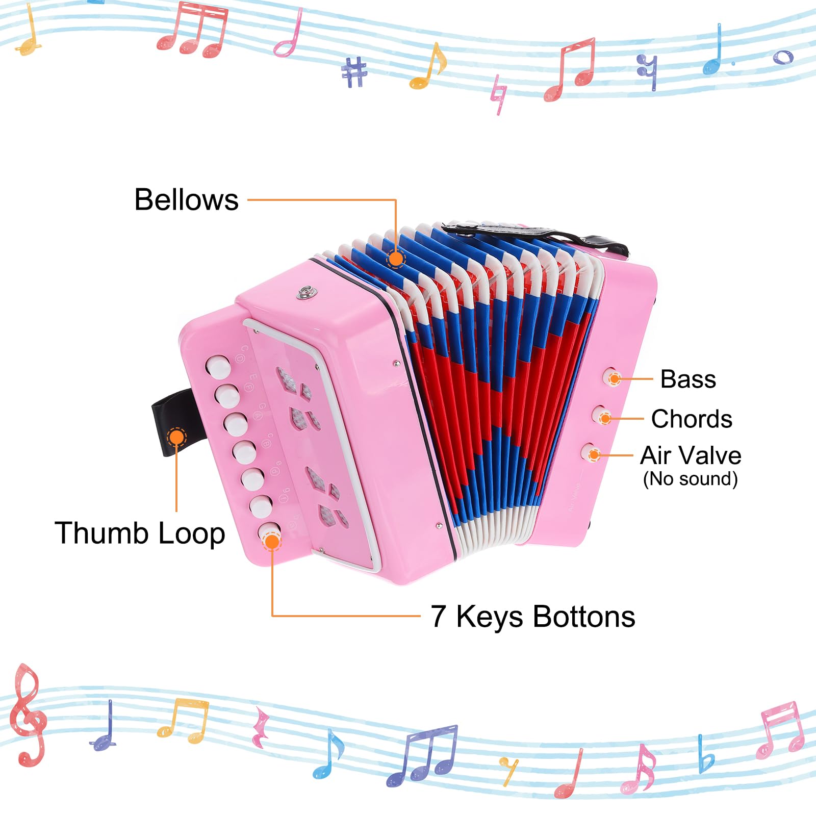 sourcing map Accordéon - 10 touches - Mini instrument de musique - Cadeau éducatif pour enfants débutants - Rose clair