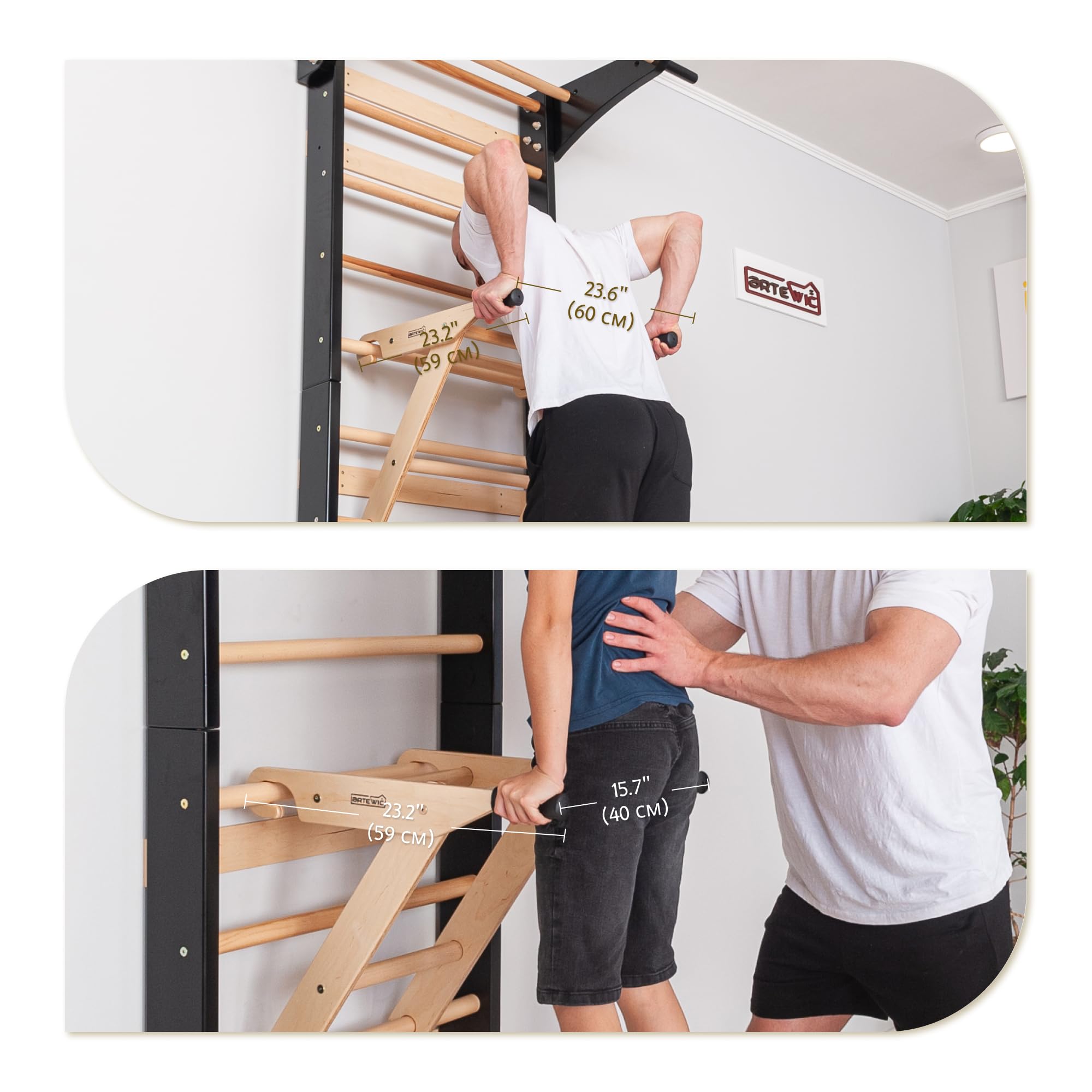 Spalliera Svedese con Barra per Trazioni e Parallele per Bambini e Adulti – Parete da Arrampicata in Legno, Attrezzo Fitness Multifunzione con Impugnatura per Trazioni (Nero)