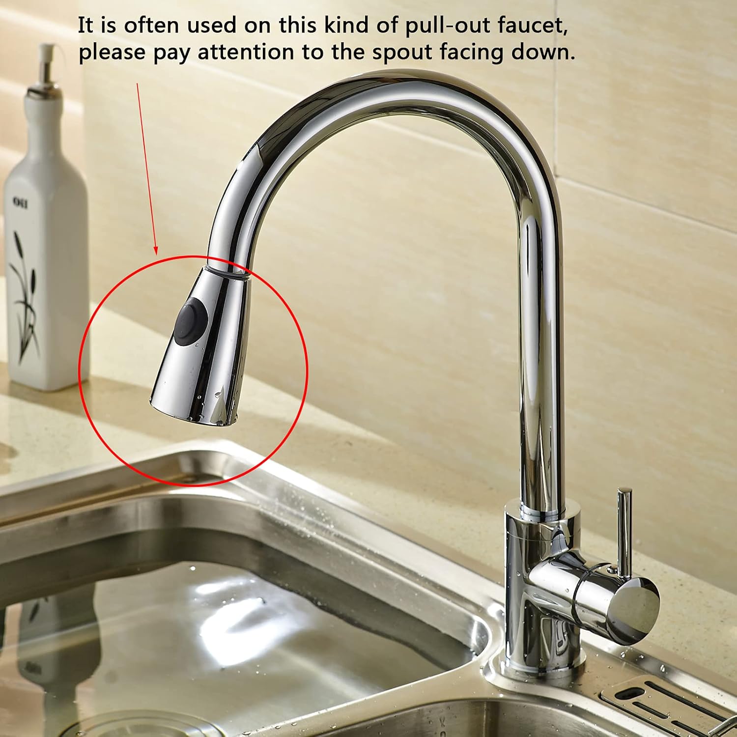 Pull Down Faucet Spray Head, Angle Simple Kitchen Sink Faucet Sprayer Nozzle Head Pull Out Hose Sprayer Replacement Part Faucet Head Kitchen Tap Sprayer Spout, Chrome