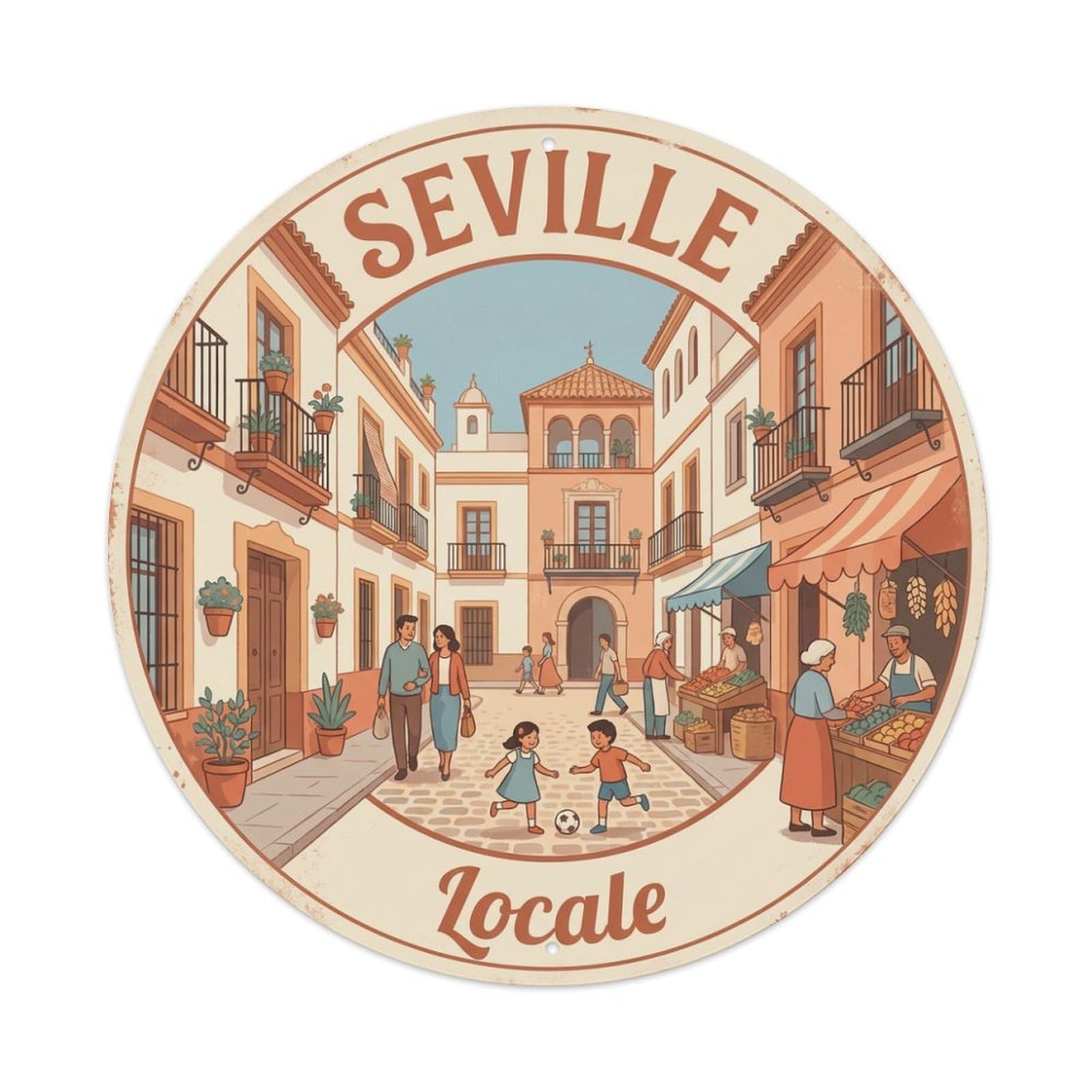 Vintage Travel Seville Spain Neighborhood Metal Tin Sign