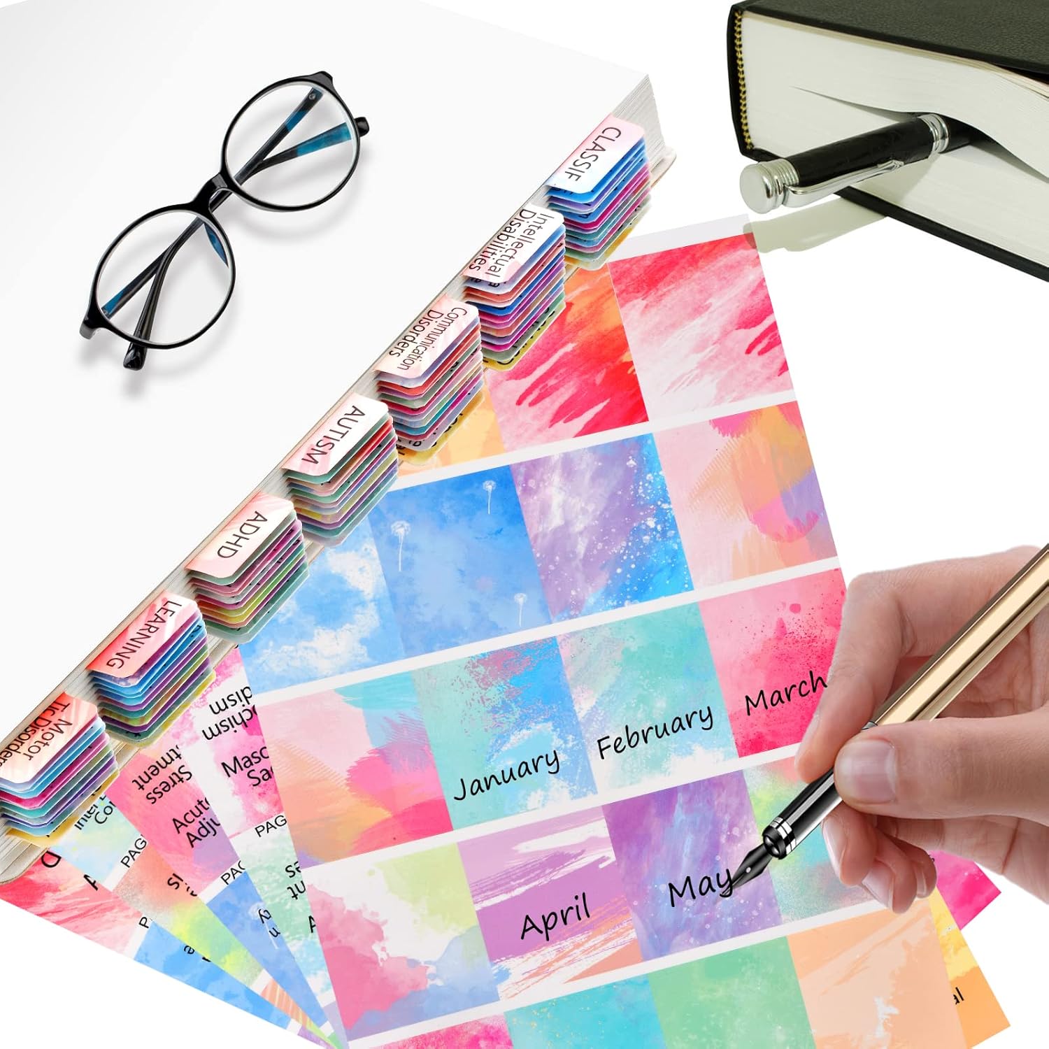 DSM 5 TR Tabs, Index for DSM-5 Diagnostic and Statistical Manual of Mental Disorders, Watercolor Laminated 100 Pcs Including 18 Blank Ones, with Alignment Guide and Bookmark - Image 5