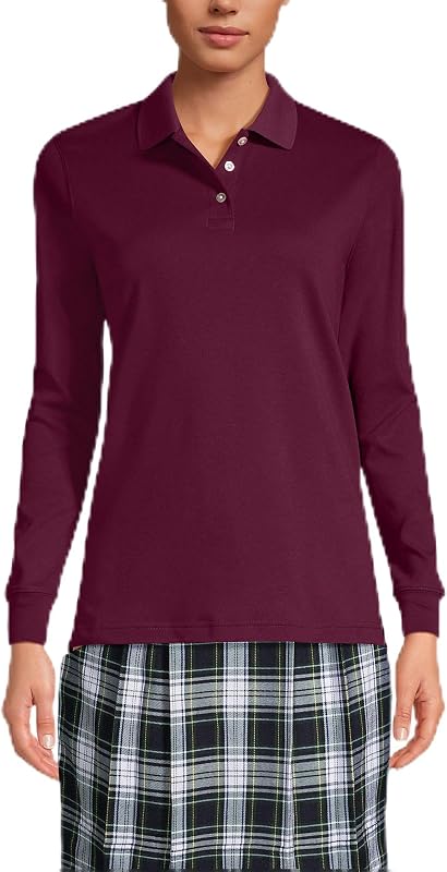 Lands' End School Uniform Kids Long Sleeve Interlock Polo Shirt