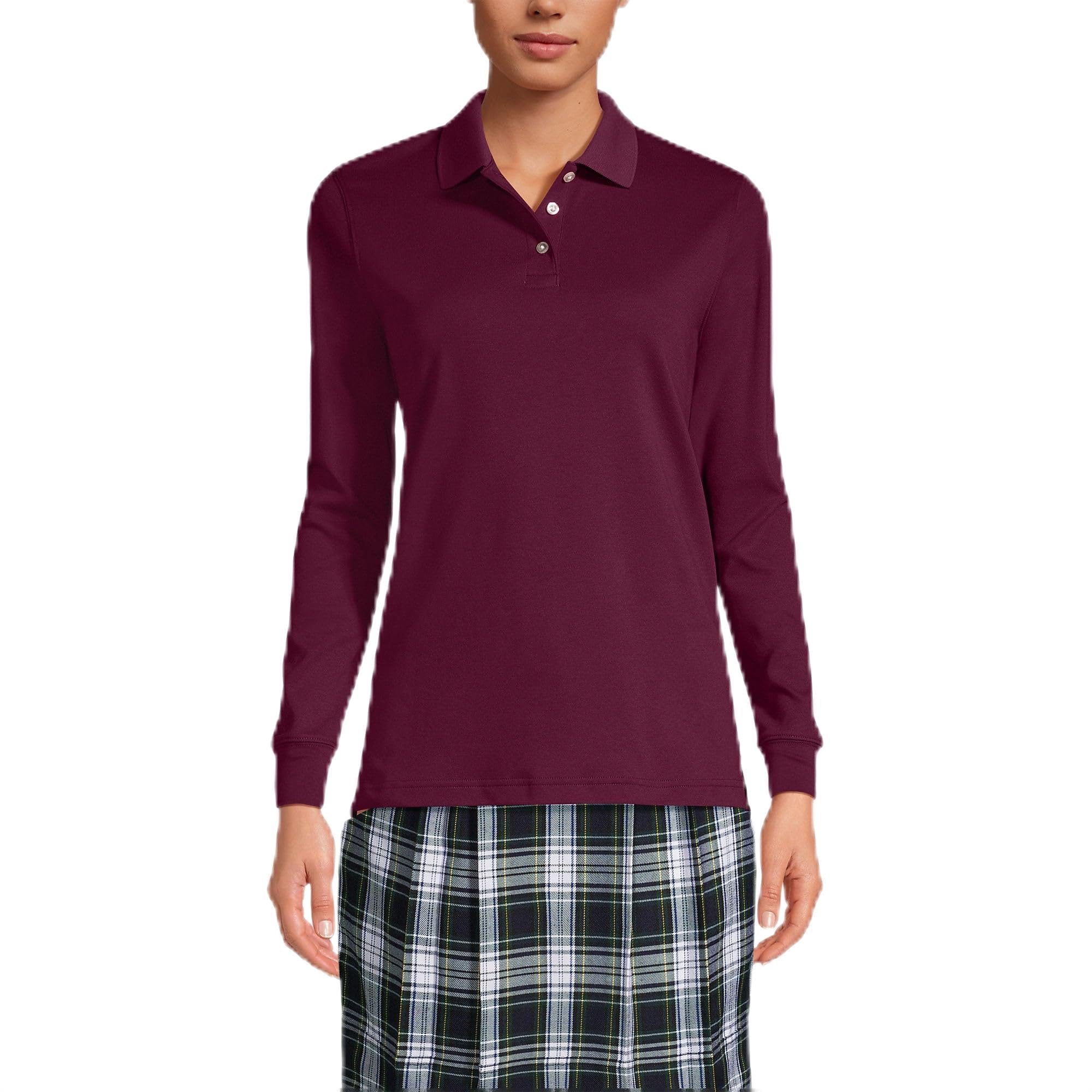 Lands' End School Uniform Kids Long Sleeve Interlock Polo Shirt