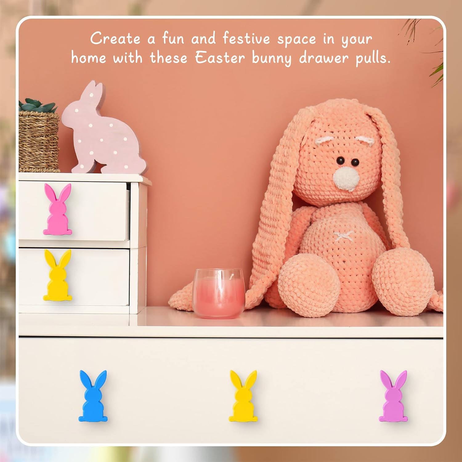 Kathfly 12 Pcs Easter Bunny Knobs Bulk for Drawer Cabinets Dresser Silicone Cute Knobs Covers Door Handle Animal Drawer Pulls for Nursery Kitchen Bedroom Living Room Bathroom Easter Home Decorations