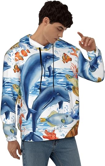 Marine Animals for Hoodie, Ultra-Soft Fleece, Pullover Hooded Sweatshirt for Men