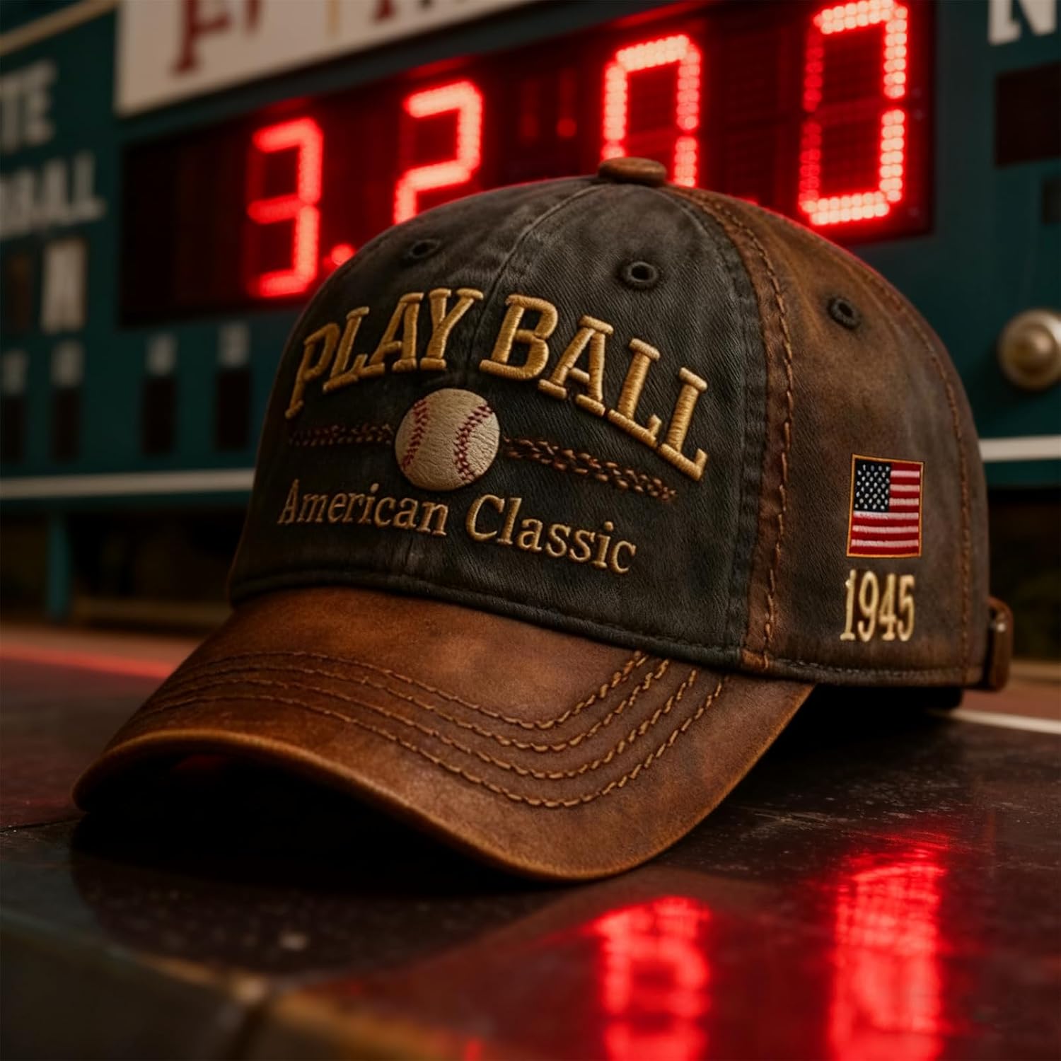American Classic Cotton Baseball Cap,Flag Embroidery Baseball Cap Adjustable Patriotic Hat Brown