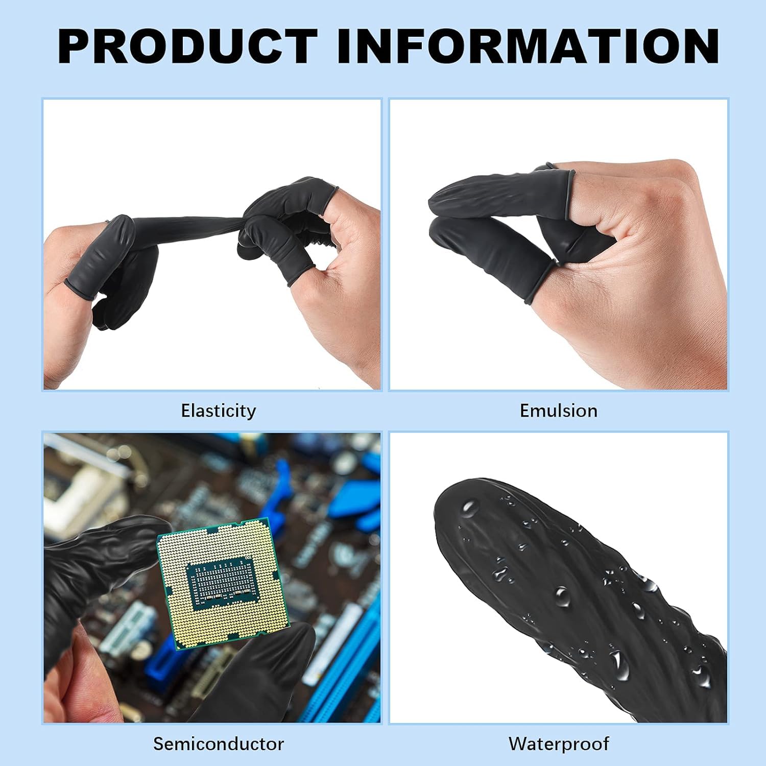 DISHIVA Anti-Static ESD Latex Finger Cots, Black, Pack of 50 Pcs 3