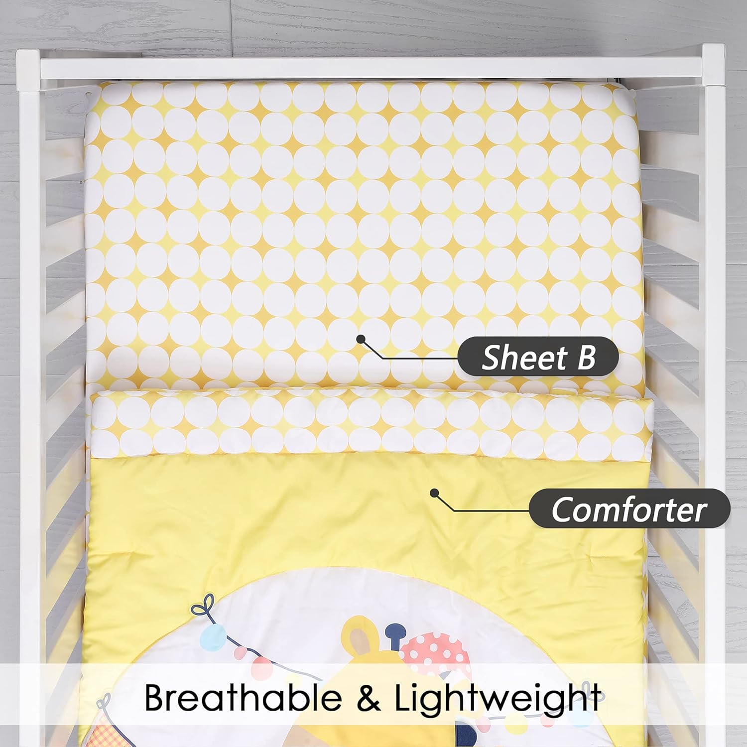 TILLYOU 4-Piece Giraffe Theme Crib Bedding Set for Girls, Luxury Nursery Bedding Essential Including 1 Padded Comforter, 1 Crib Skirt and 2 Silky Soft Microfiber Crib Sheets, Standard Size, Yellow : Everything Else