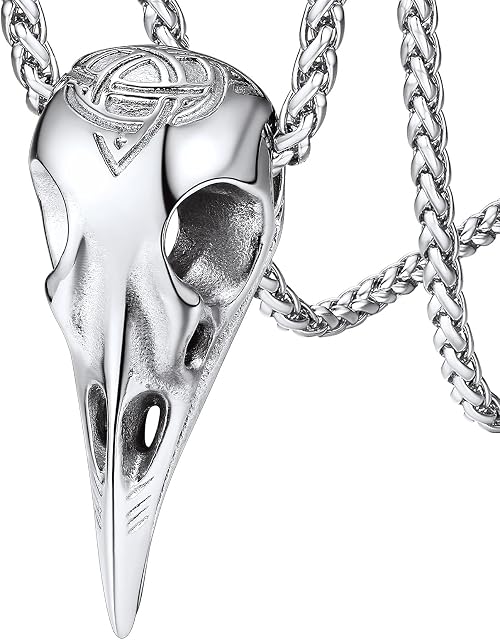 FaithHeart Norse Jewellery Viking Raven Necklace Stainless Steel Odin Crow Pendant Nordic Amulet Jewelry for Men Boys Can Custom Engraved