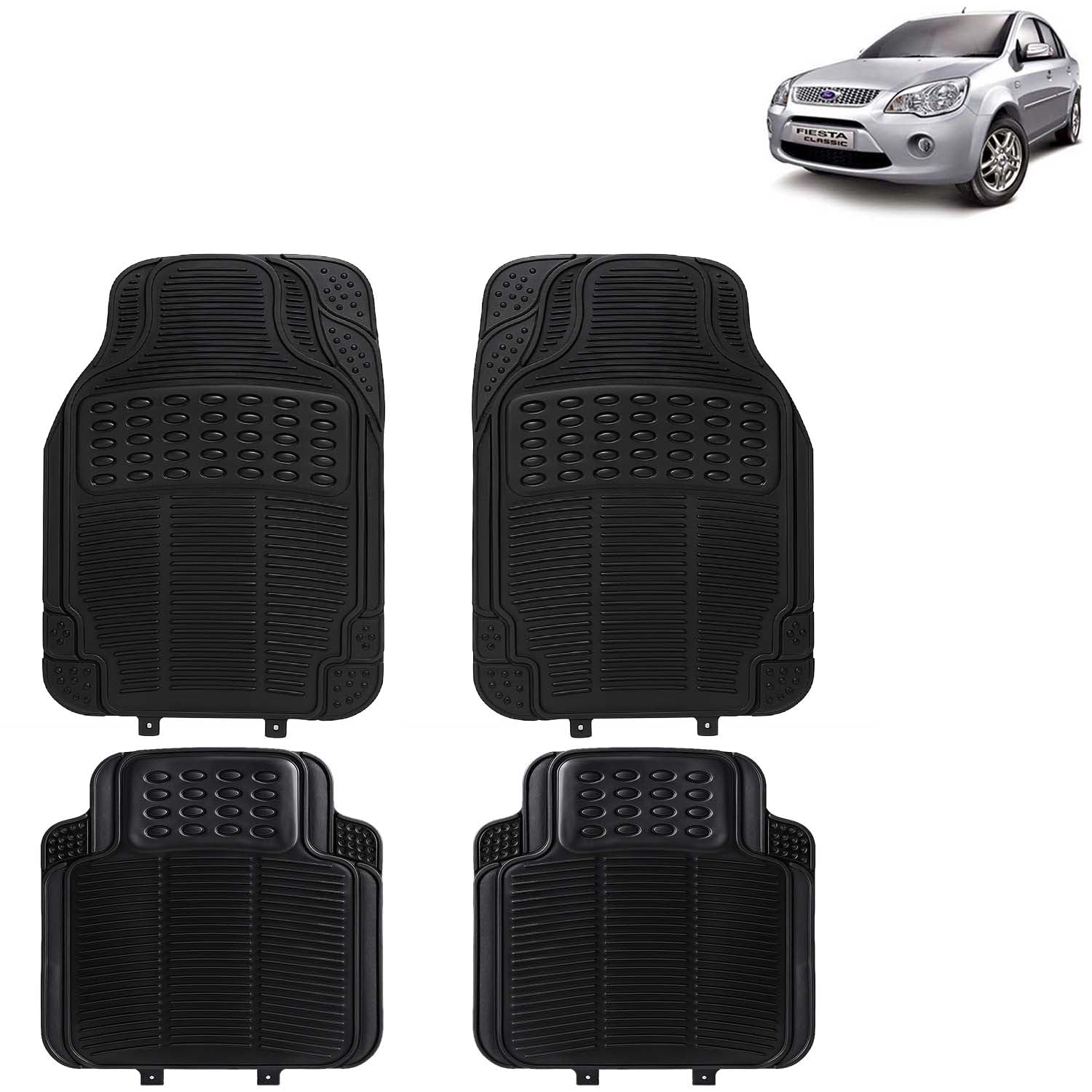 KINGSWAY Accessories Universal Use Anti Skid PVC Car Mat Compatible with Ford Fiesta Year 2005 to 2011, Set of 4 Pcs Anti Slip Car Floor Rubber Mats, All Weather Car Foot Mats, Black discount deal
