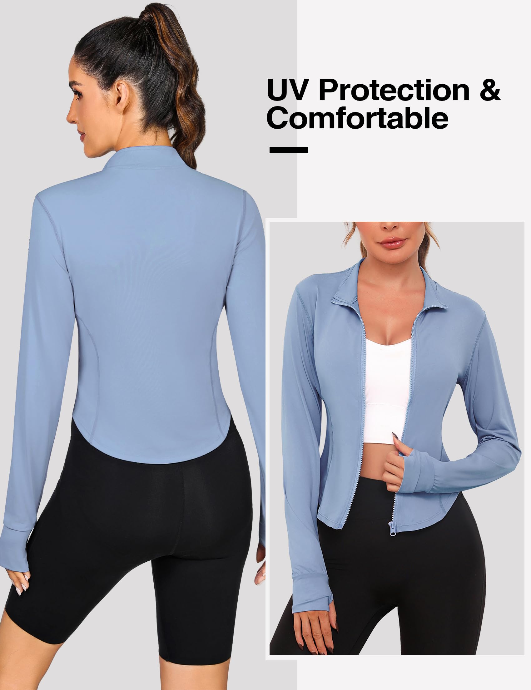 Terecey Giacca Sportiva Donna con Zip Giacca da Corsa Traspirante Leggera Giacca Running Donna a Maniche Lunghe con Fori per i Pollici per Yoga Jogging Fitness S-XXL