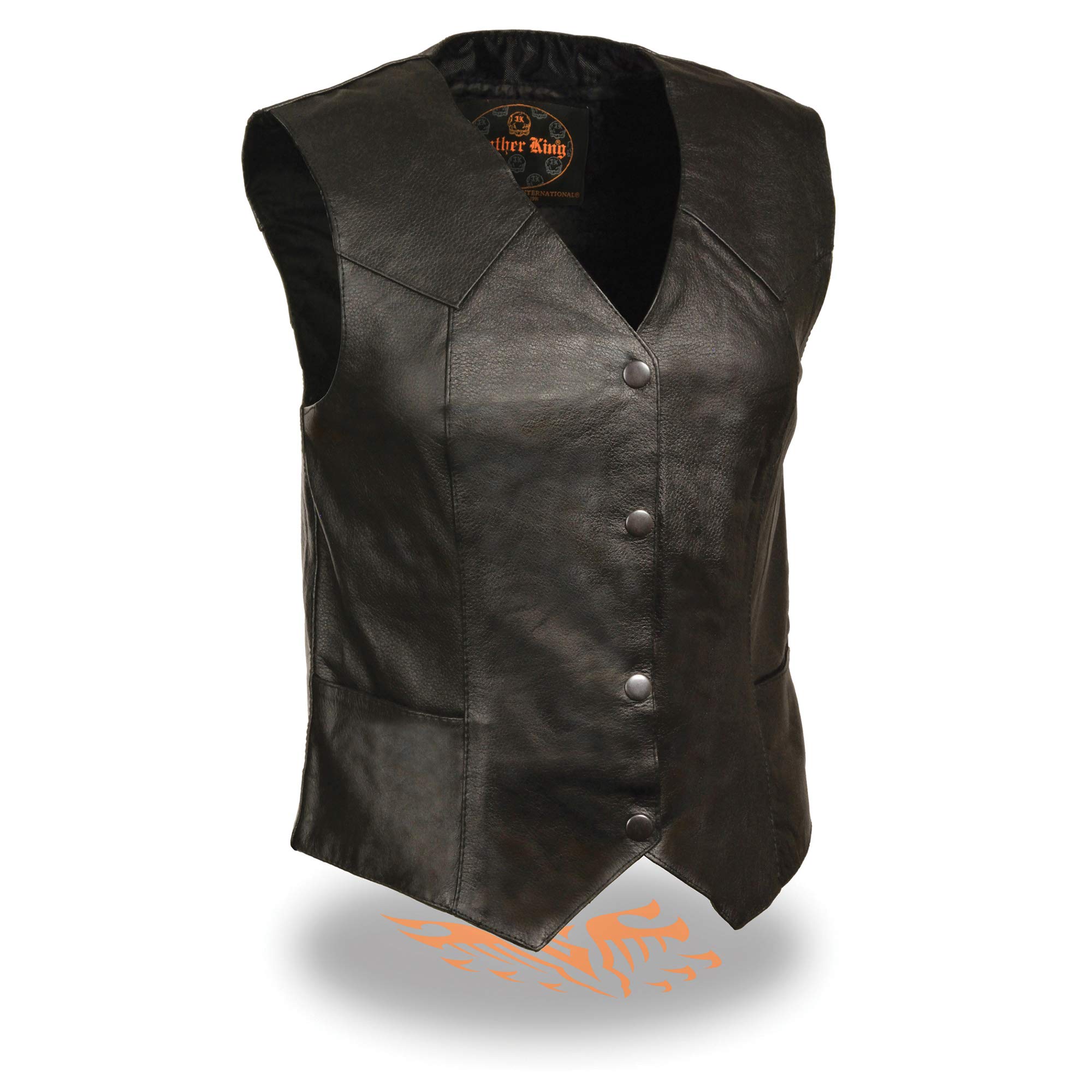 Womens Classic Leather Four Snap Vest, Black Size 2XL-image-38