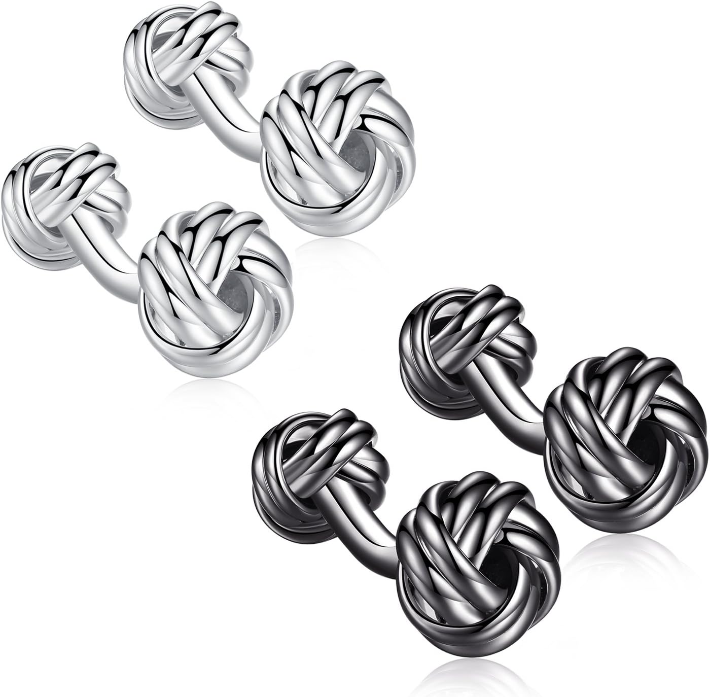 Twist Knot Cufflinks Set for Mens Shirts Business Wedding Gift,Silver Black