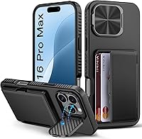 Vista 47 de Funda para iPhone 16 Pro Max con tarjetero (4-5 tarjetas), funda deslizante para cámara y protección de grado militar, a prueba de golpes, Azul