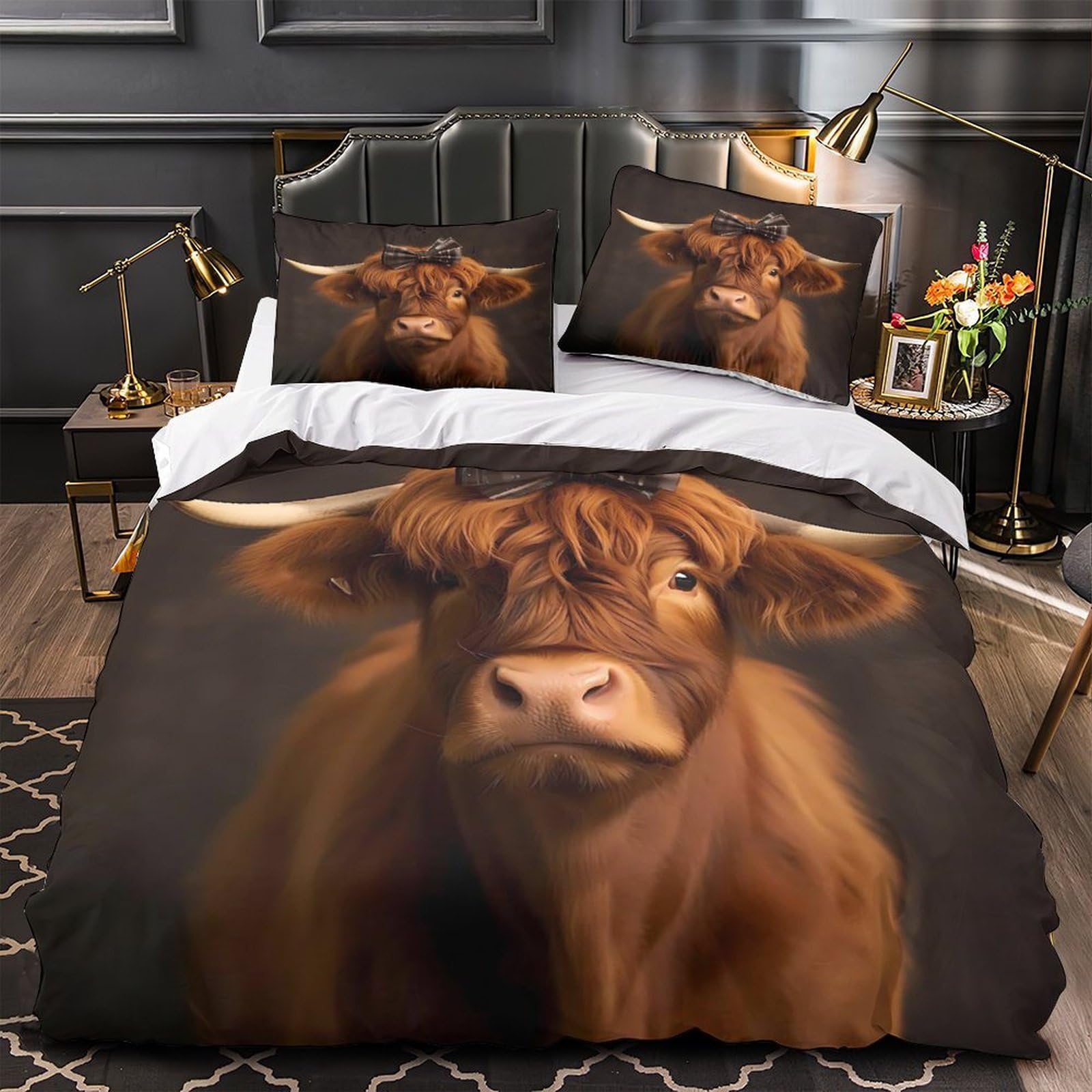 Ensemble de literie Highland Cow 3 pièces microfbre pour lit simple