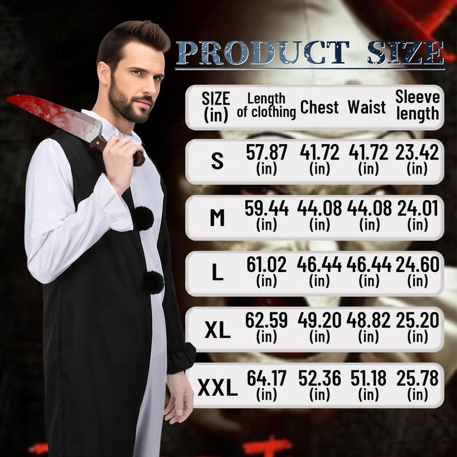 Pigmiss Adult Art The Clown Costume Scary Horror Suit Killer Halloween Cosplay Outfits Jumpsuit - Image 5