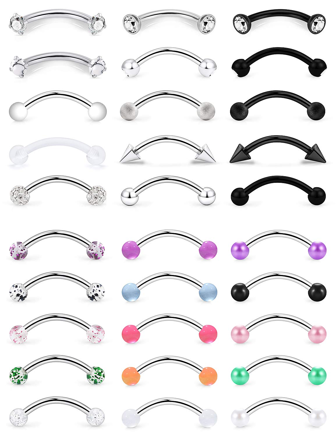SCERRING16G Eyebrow Rings Tragus Helix Rook Daith Earrings Lip Ring Barbell Body Piercing Jewelry Retainer 6mm 8mm 10mm 20-30PCS