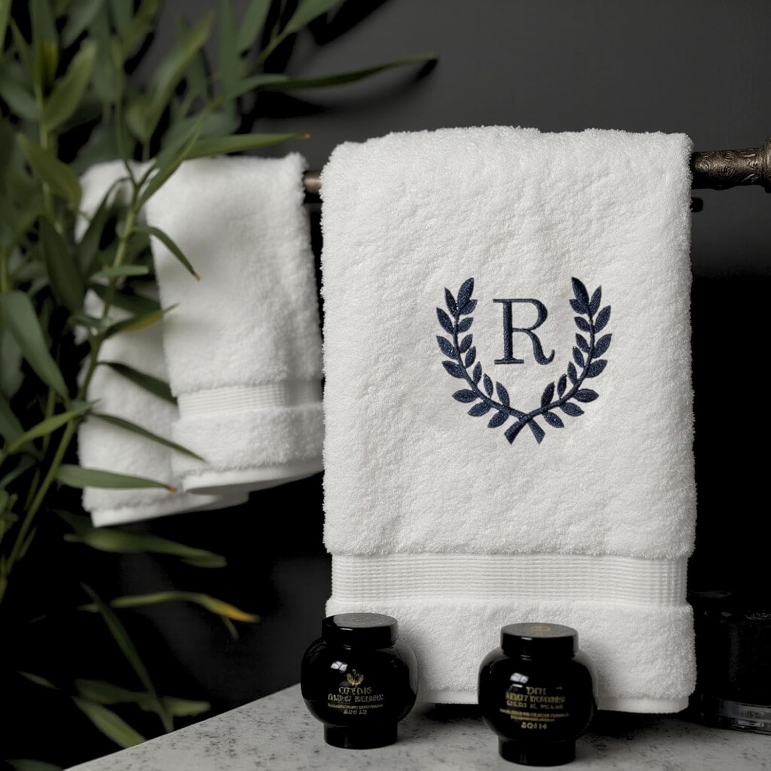 Decorative and Monogrammed Hand Towels for Bathroom Kitchen Makeup | Personalized Gift for Wedding-Bridal | Roman Font Custom Luxury Turkish Towel | Spa Collection, Oversized, 16 X 30 Inch, Set of 2 - Image 3