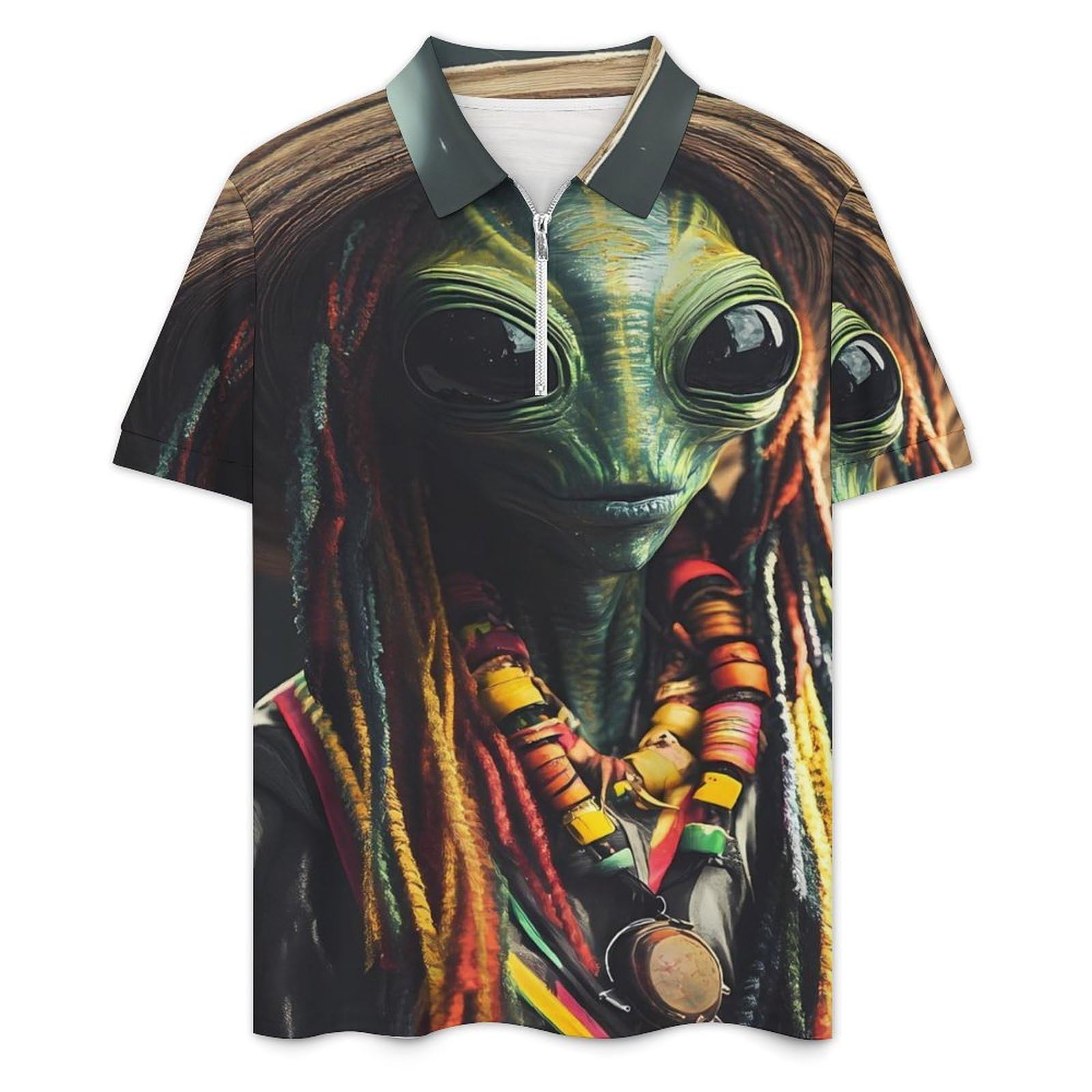Aliens Reggae - Tuta da uomo estiva, polo e pantaloncini, set da 2 pezzi, maglietta e pantaloni con mezza zip
