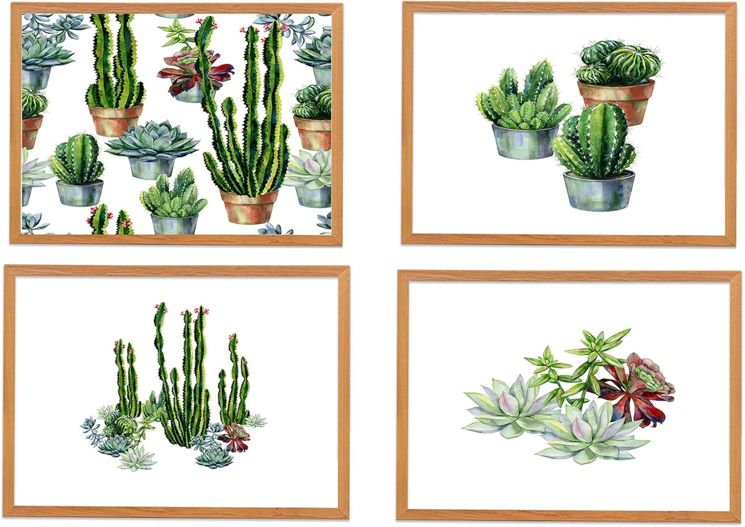 Boho Botanical Wall Art Set 4 Watercolor Prints for Home