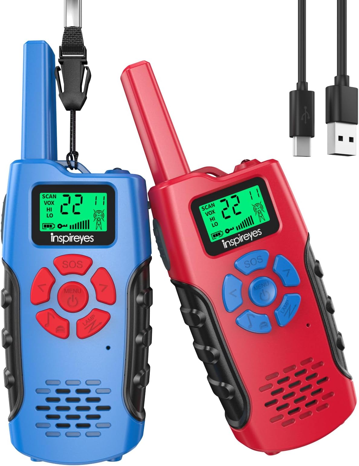 Inspireyes Kids Walkie Talkies, Rechargeable 2 Pack Long Range 2-Way Radios