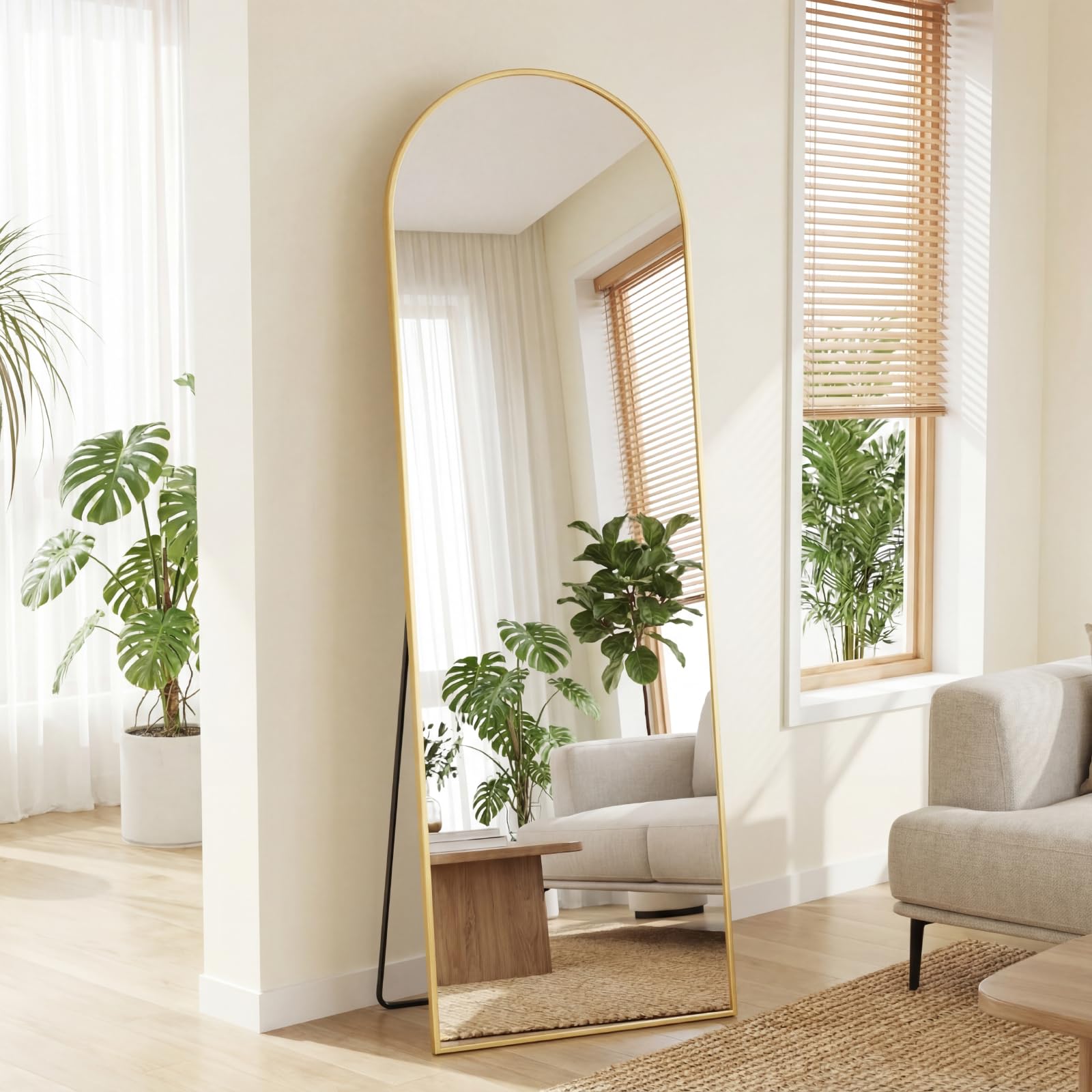 DUMOS Arched Full Length Mirror with Stand Floor Standing Aluminum Frame for Bedroom Body Hanging Leaning Modern Simple Home Decor Shatter-Proorf Nano Glass Wall Living Room Cloakroom Black 59"x16": Gold-rounded 58"L x 19"W