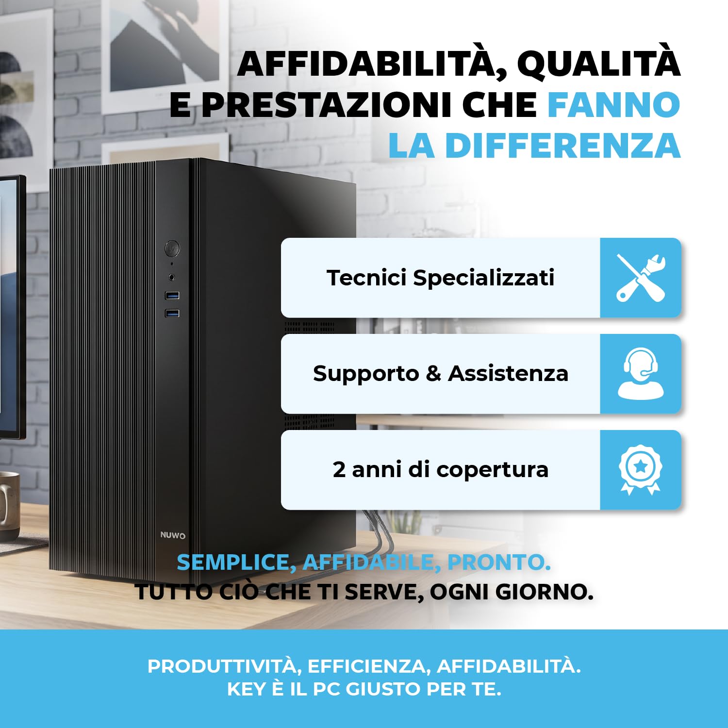 Keydo PC Fisso Desktop i5 fino a 3,8 GHz | Ram 16GB | SSD 256GB | WiFi Usb | Windows 11 Pro | Computer Desktop per Ufficio Casa e Studio - Pronto all’uso