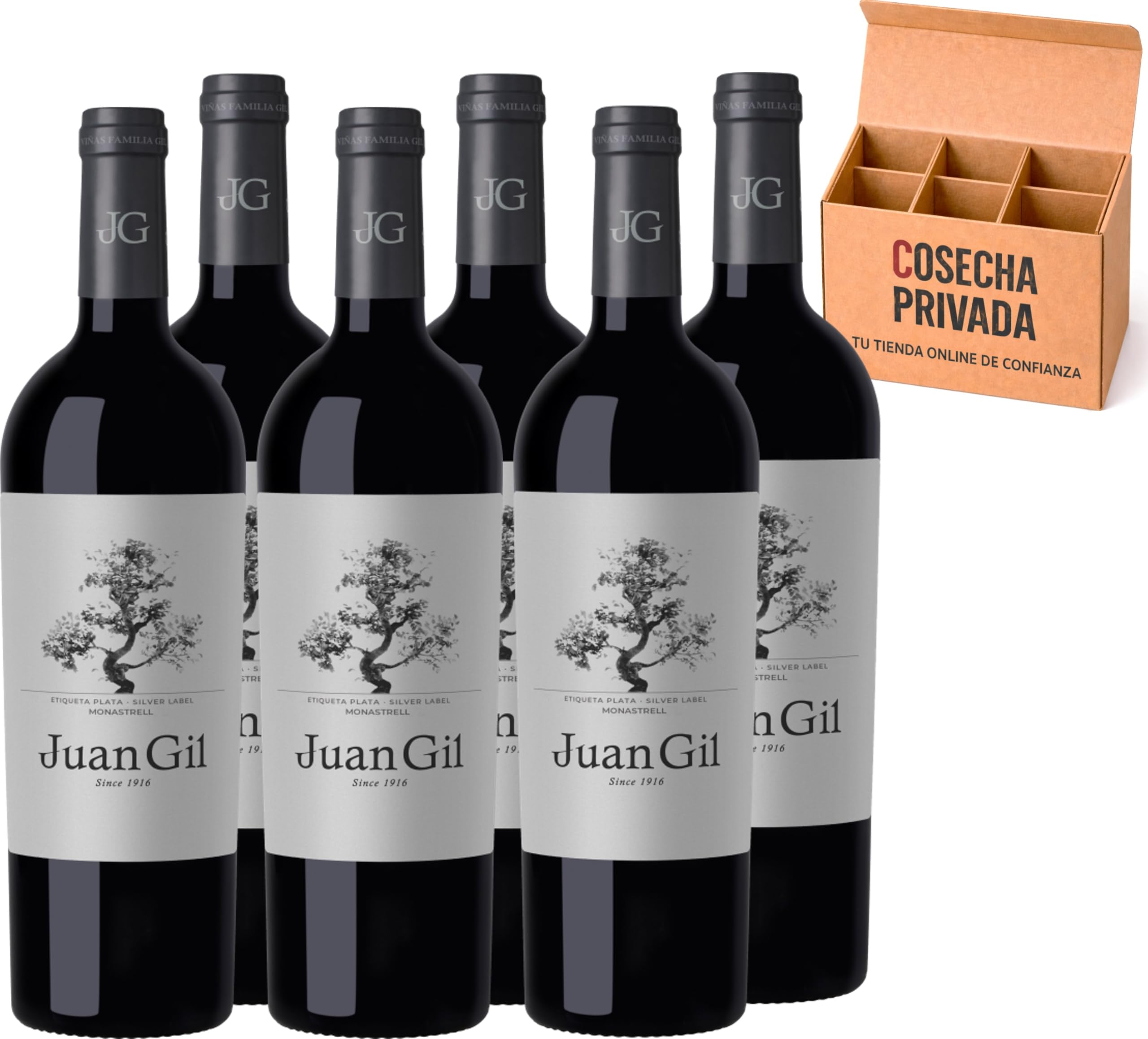 6 x Juan Gil Plata - Envío 24H - Jumilla - Vino Regalo - Cosecha Privada (6 x Botella 75 cl, Etiqueta Plata)