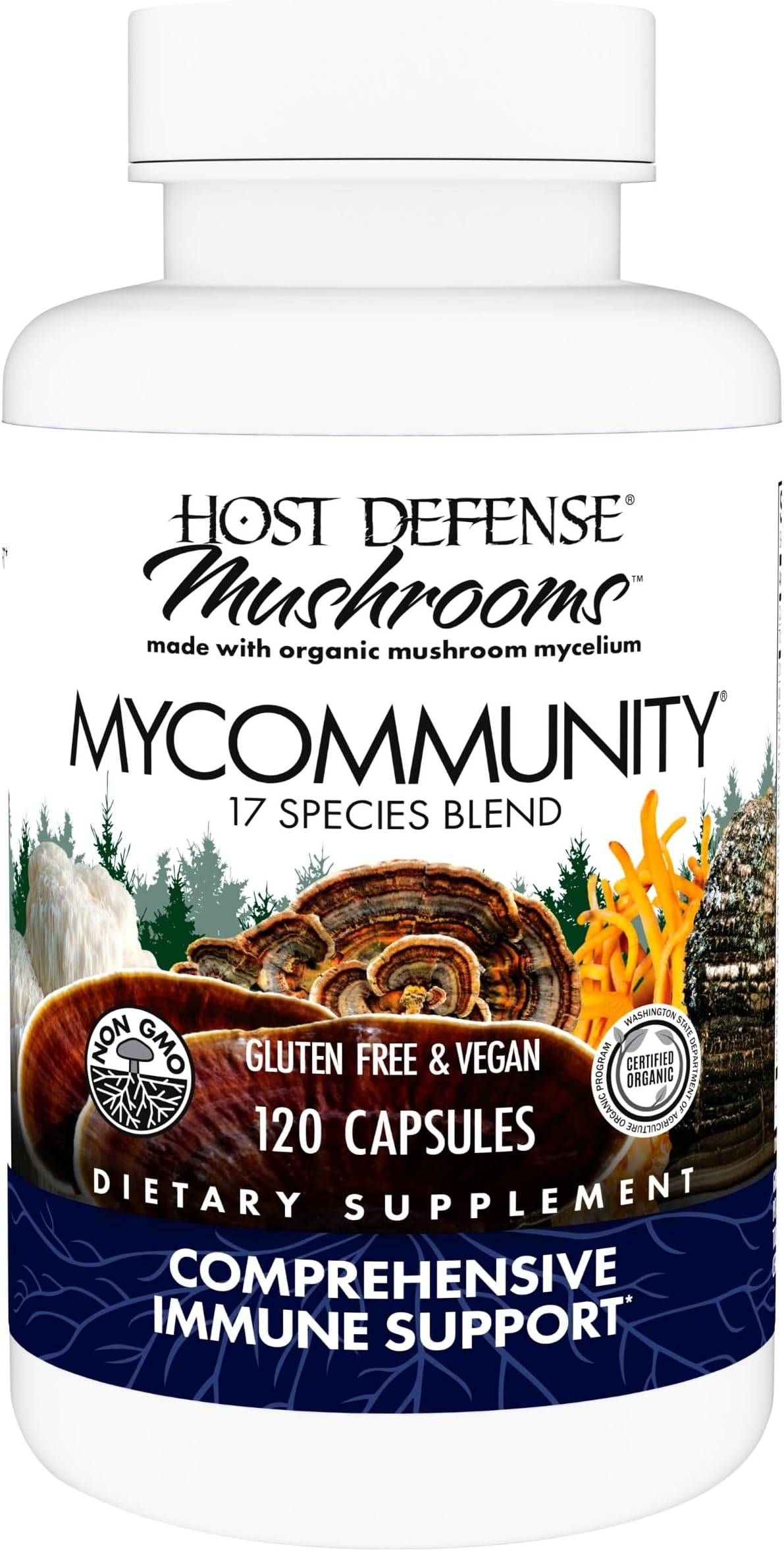 MyCommunity Capsules - 17 Species Blend Mushroom Supplement for Immune Support - Herbal Aid with Lion's Mane, Reishi. Chaga, Cordyceps, Turkey Tail & More - 120 Capsules
