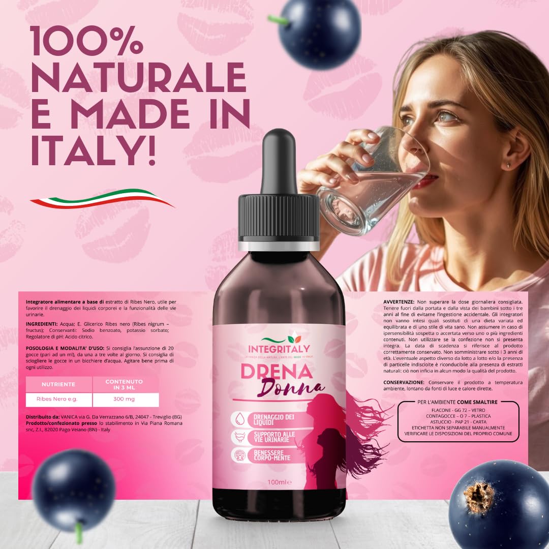 Ribes Nigrum Nero Diuretico Drenate Antiallergico Liquido in gocce 100 ML per Ritenzione Idrica Allergie e Salute Vie Urinarie e Respiratorie in Gocce Made in Italy
