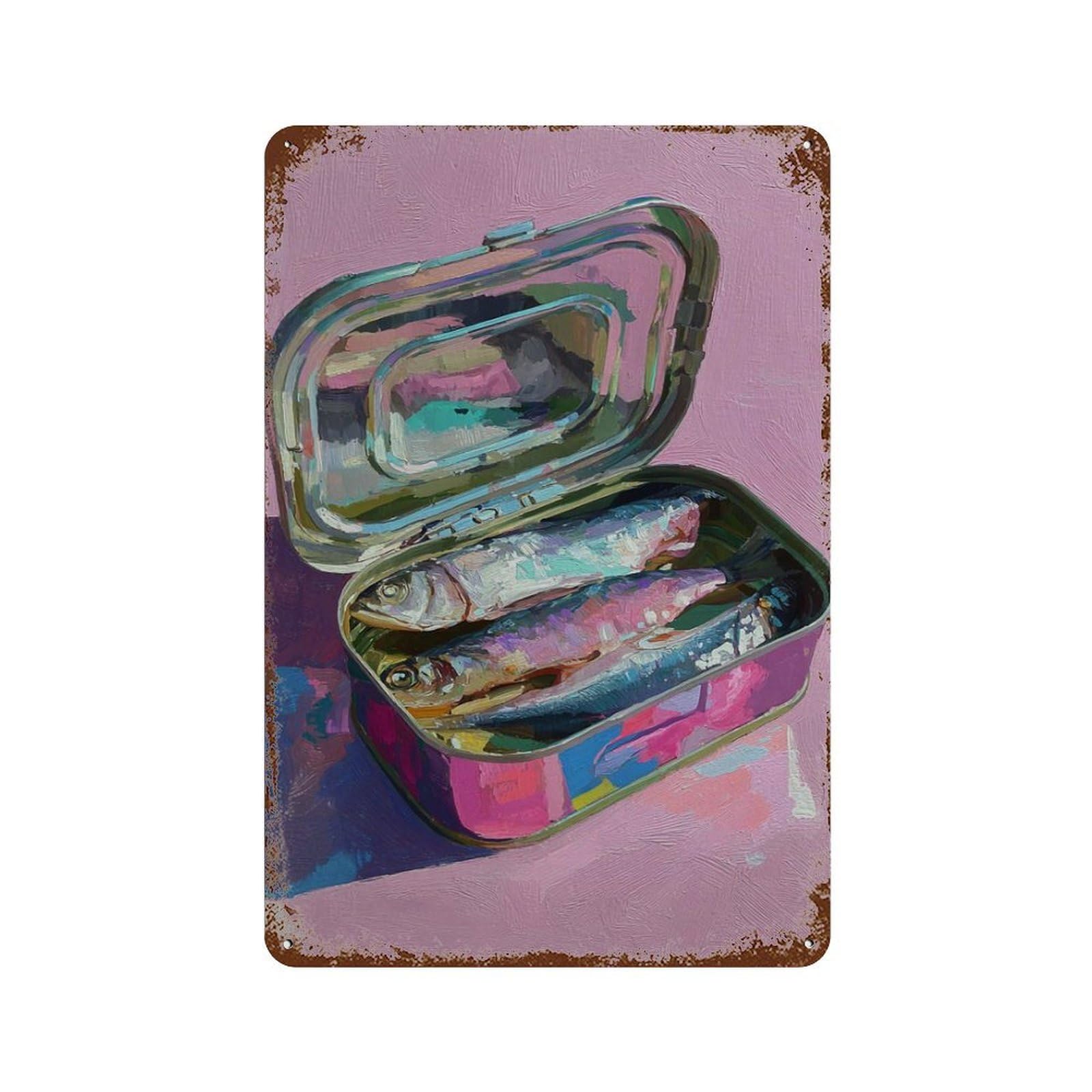 xiaoxiaoshen Colorful Sardine Tin Pop Fish Modern Coastal Kitchen Bold Canned Seafood Paintin Wall Decor Art Metal Tin Poster Modern Home Decor Art Home Bar Shop Decorations Vintage Sign 30x20cm