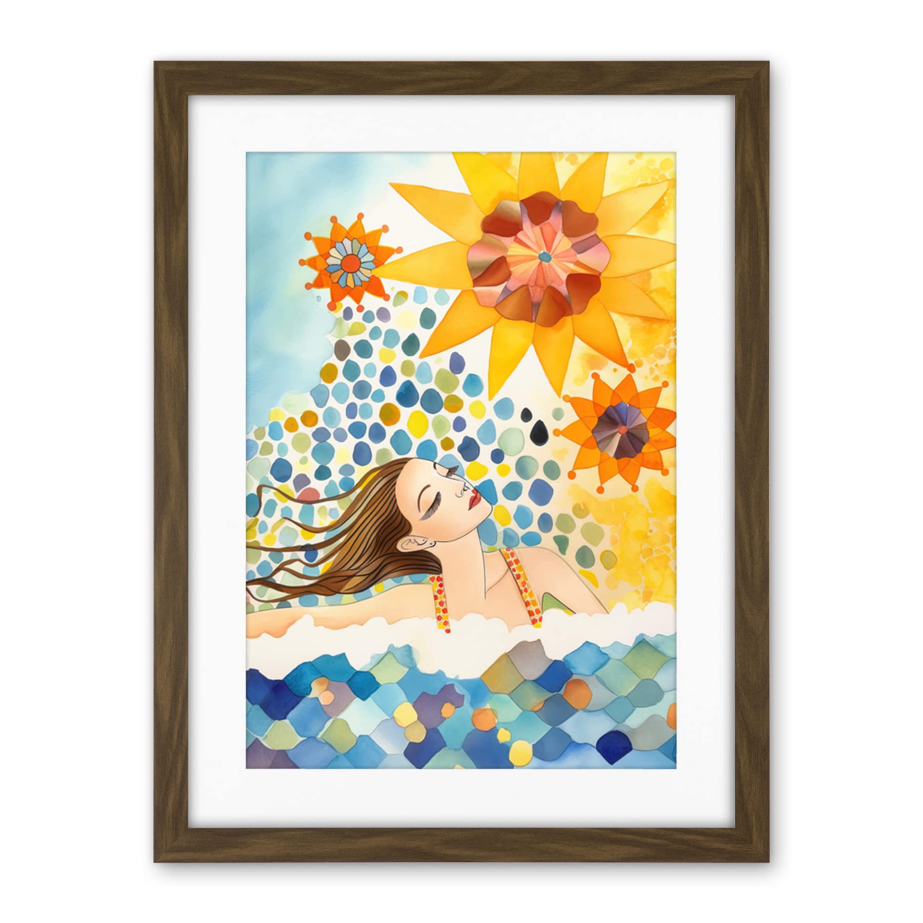 Artery8 Abstract Sea Swimming Folk Art Bathroom Artwork Framed Wall Art Print 18X24 Inch
